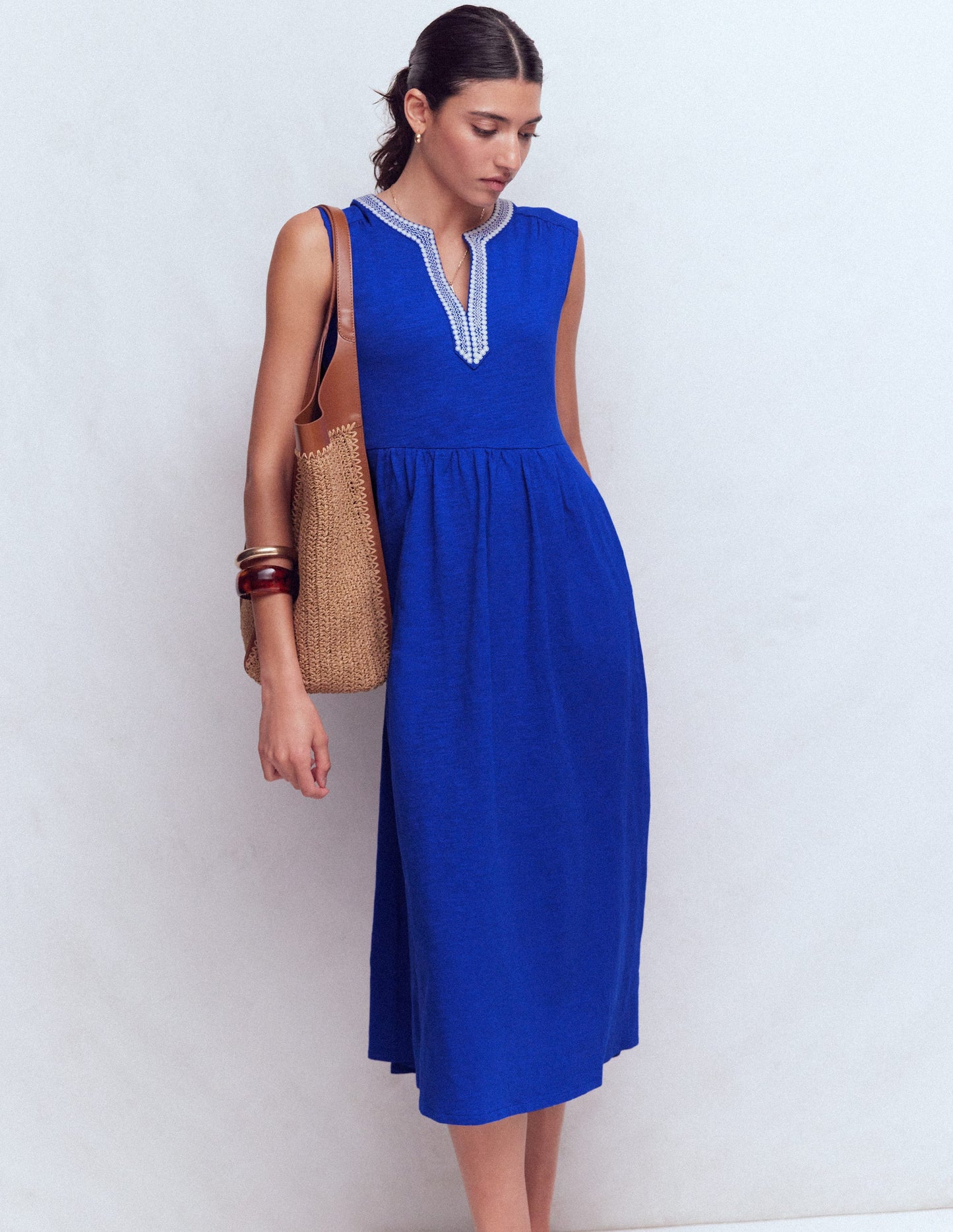 May Jersey Midi Dress-Bright Blue