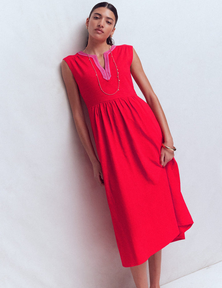May Jersey Midi Dress-Poppy Red