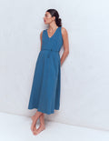 Mia Jersey-Midikleid mit V-Ausschnitt-Turmalinblau