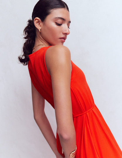 Robe midi Mia en jersey à col V-Rouge pétard-2