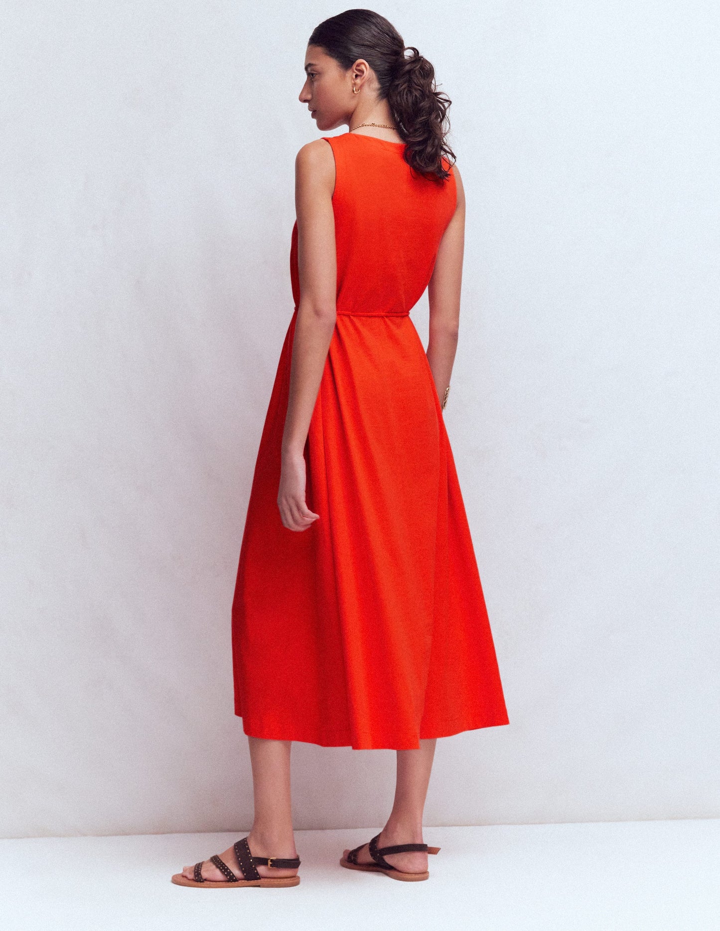 Robe midi Mia en jersey à col V-Rouge pétard