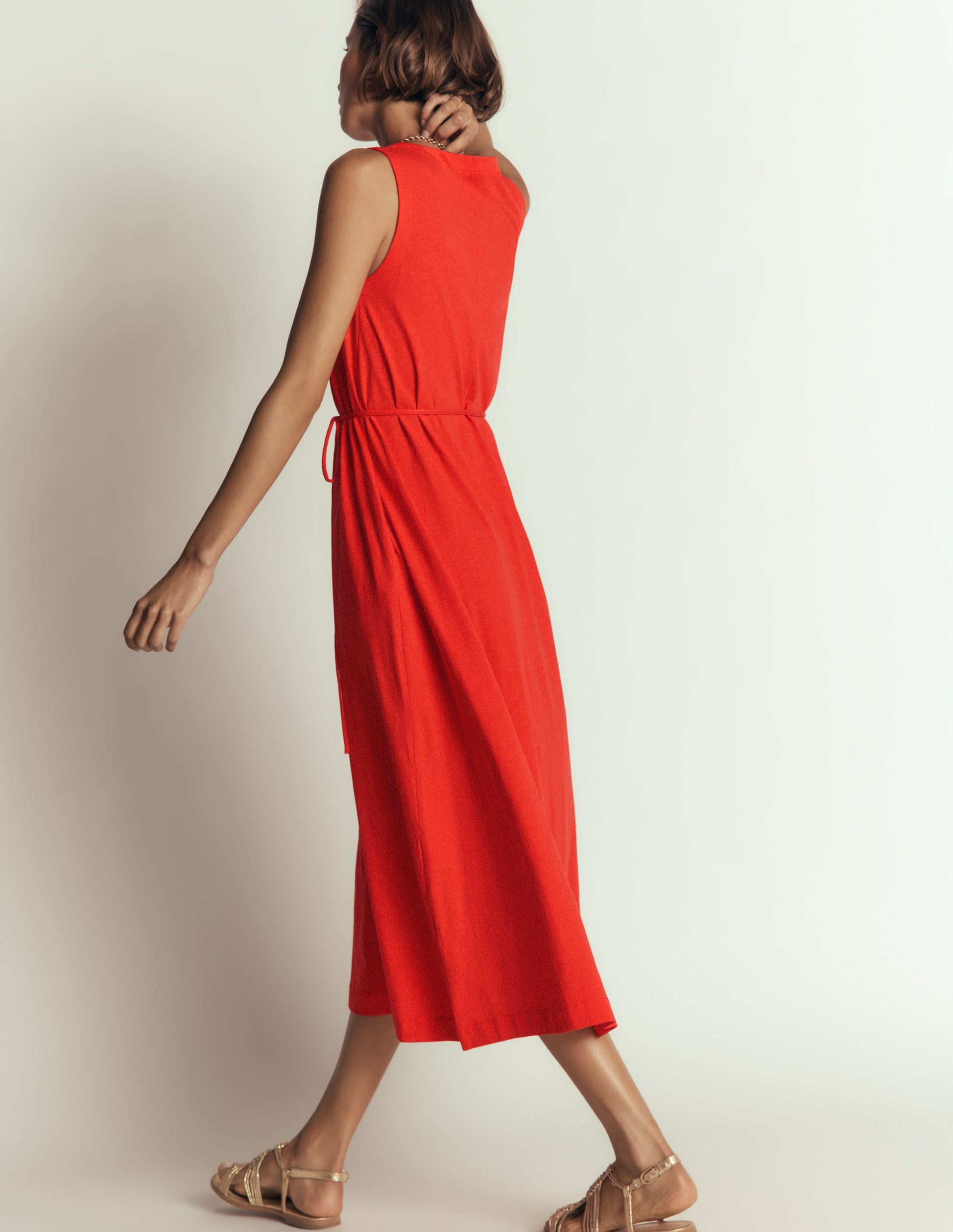 Mia Jersey-Midikleid mit V-Ausschnitt-Knallrot-3