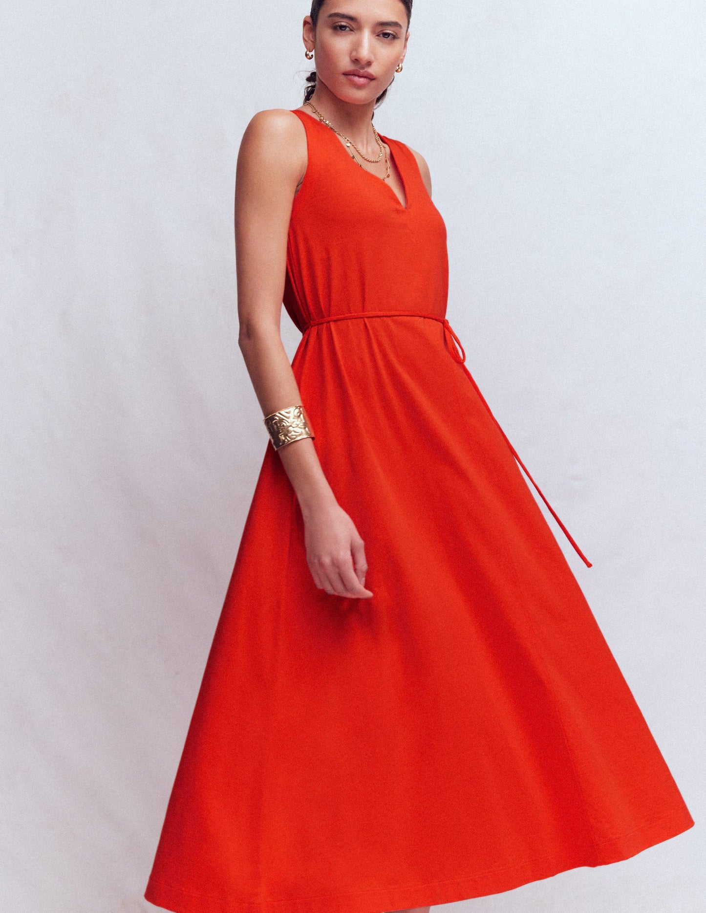 Robe midi Mia en jersey à col V-Rouge pétard