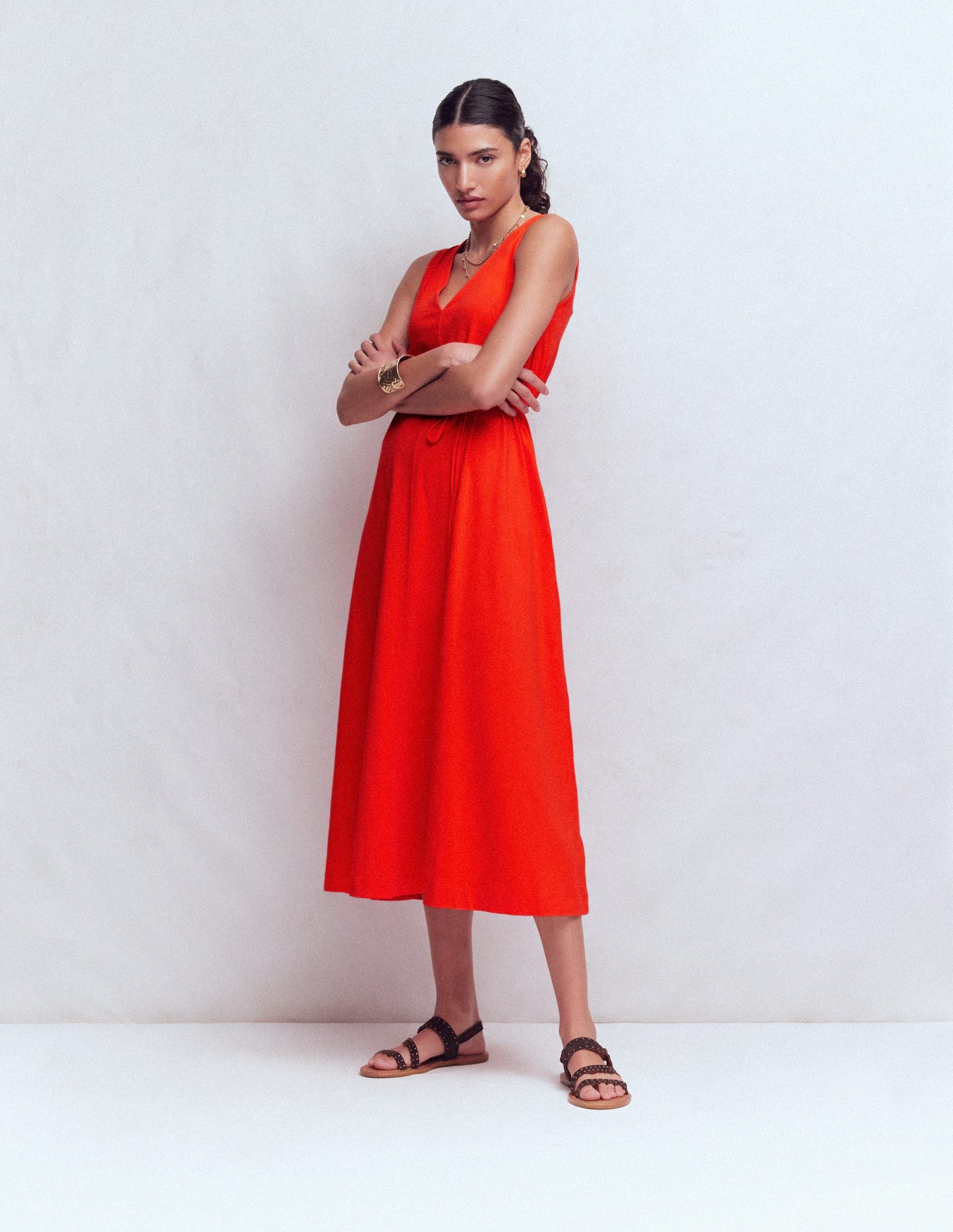 Robe midi Mia en jersey à col V-Rouge pétard