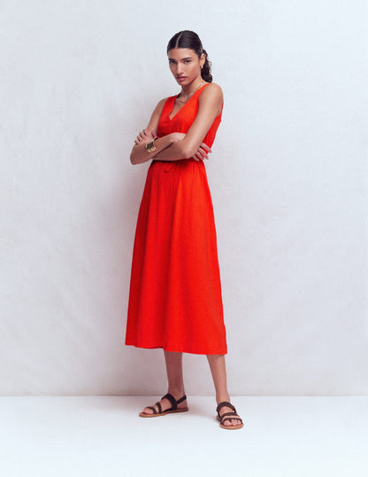 Robe midi Mia en jersey à col V-Rouge pétard-5