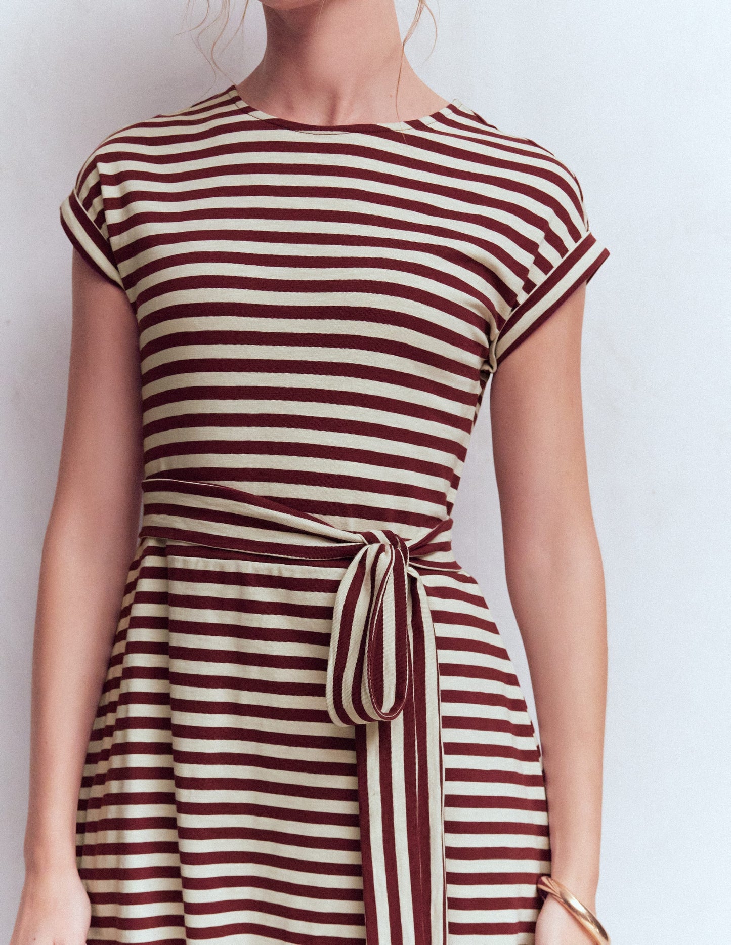 Eve Jersey-Midikleid-Dunkler Blauregen, Naturweiß Streifen