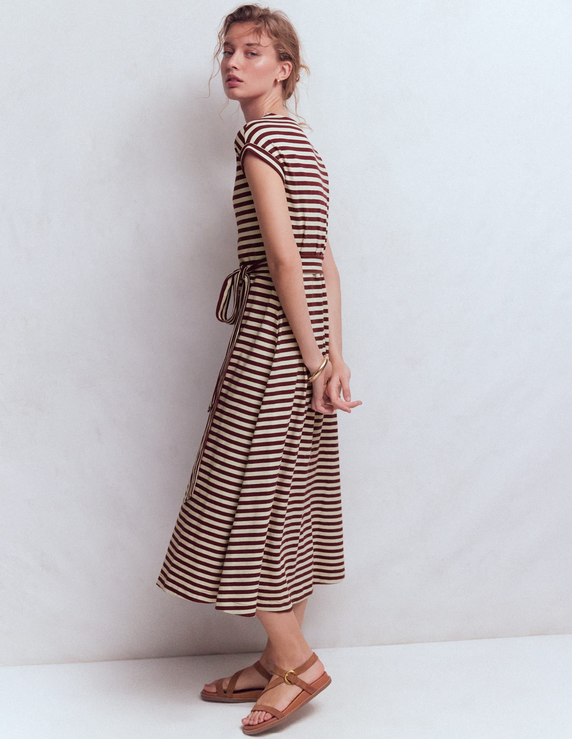 Robe midi Eve en jersey-Glycine profond, rayé ivoire - Image 3