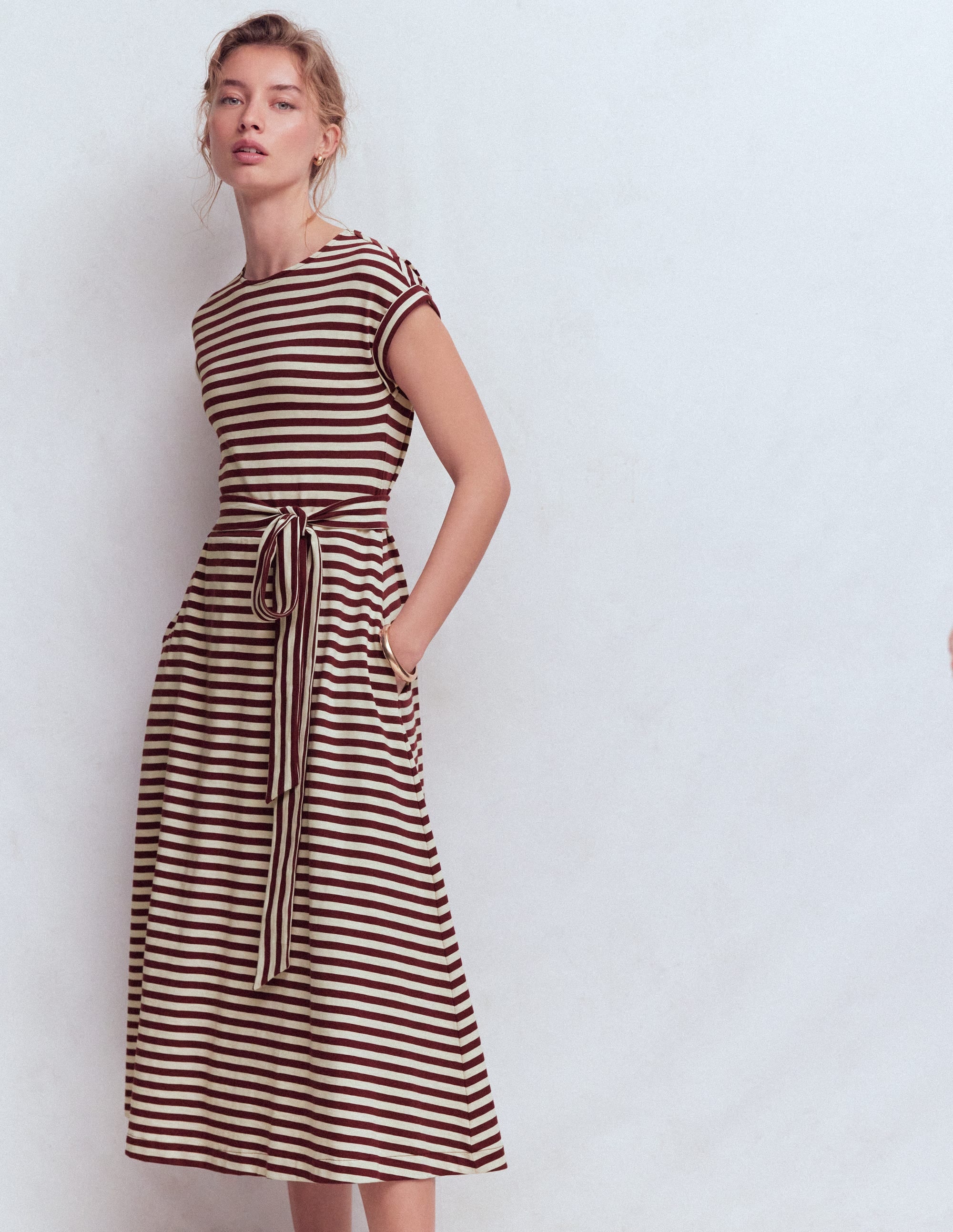 Robe midi Eve en jersey-Glycine profond, rayé ivoire - Image 4