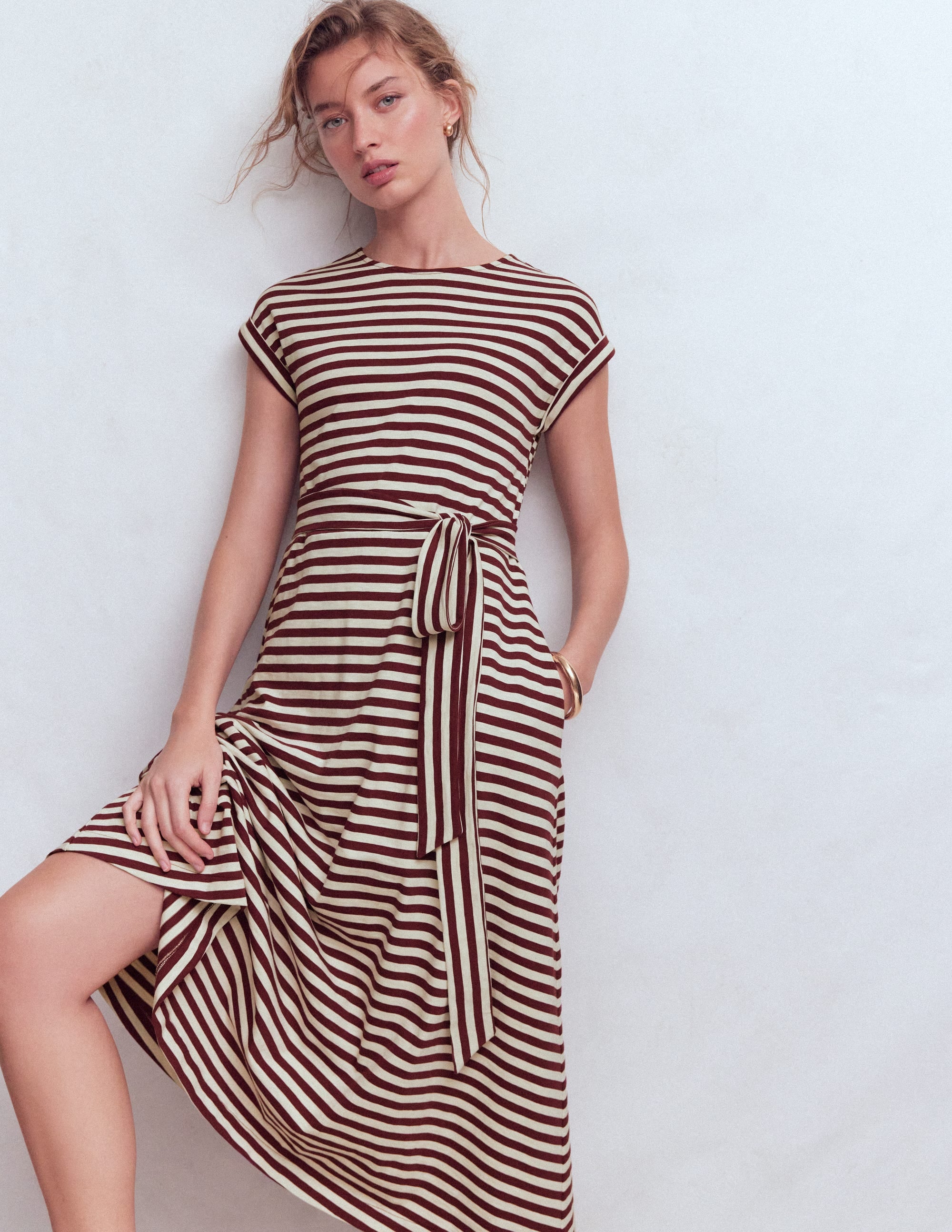 Robe midi Eve en jersey-Glycine profond, rayé ivoire - Image 5