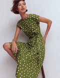 Eve Jersey-Midikleid-Olivgrün, Gemalte Tupfen