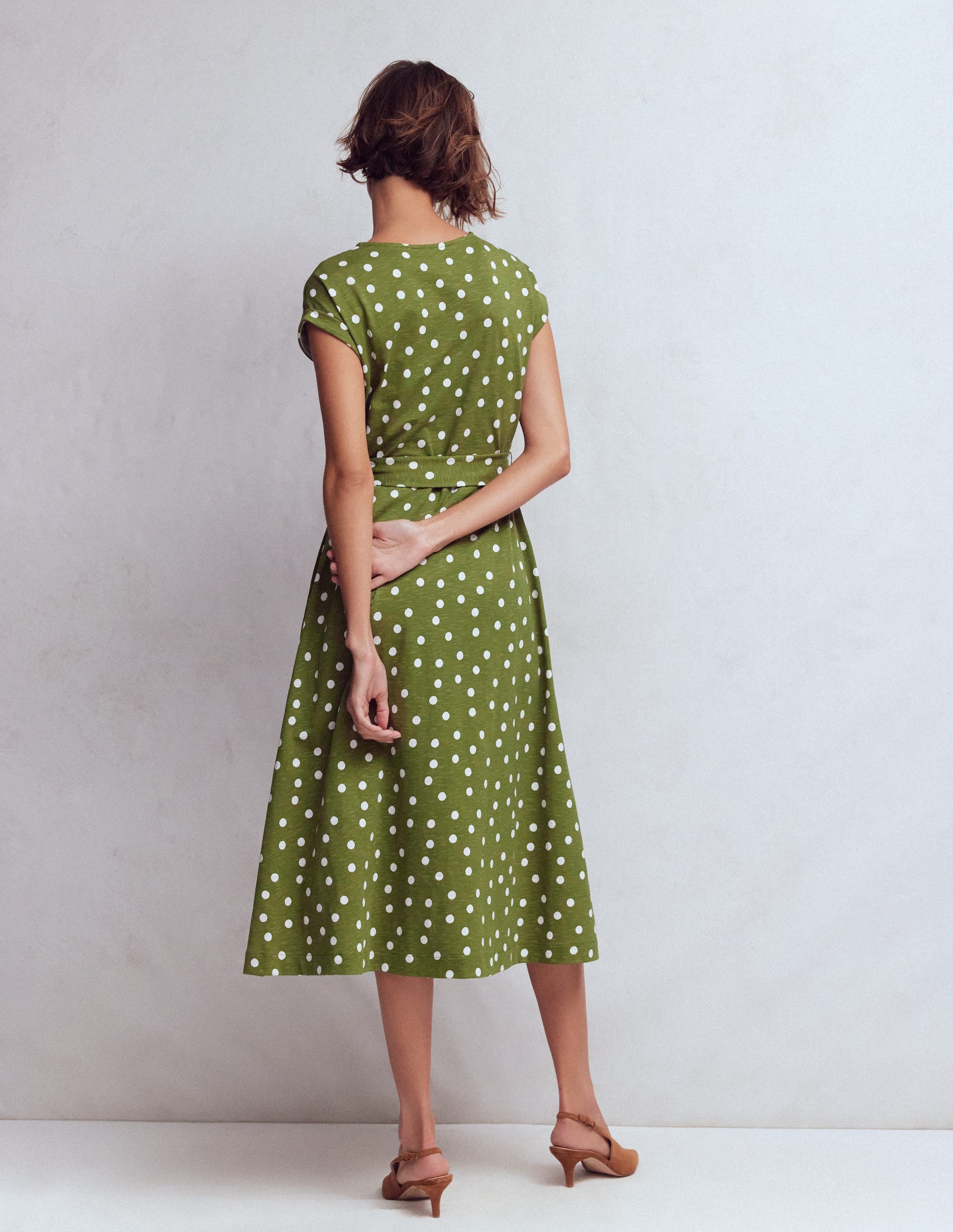 Eve Jersey-Midikleid-Olivgrün, Gemalte Tupfen - Image 3