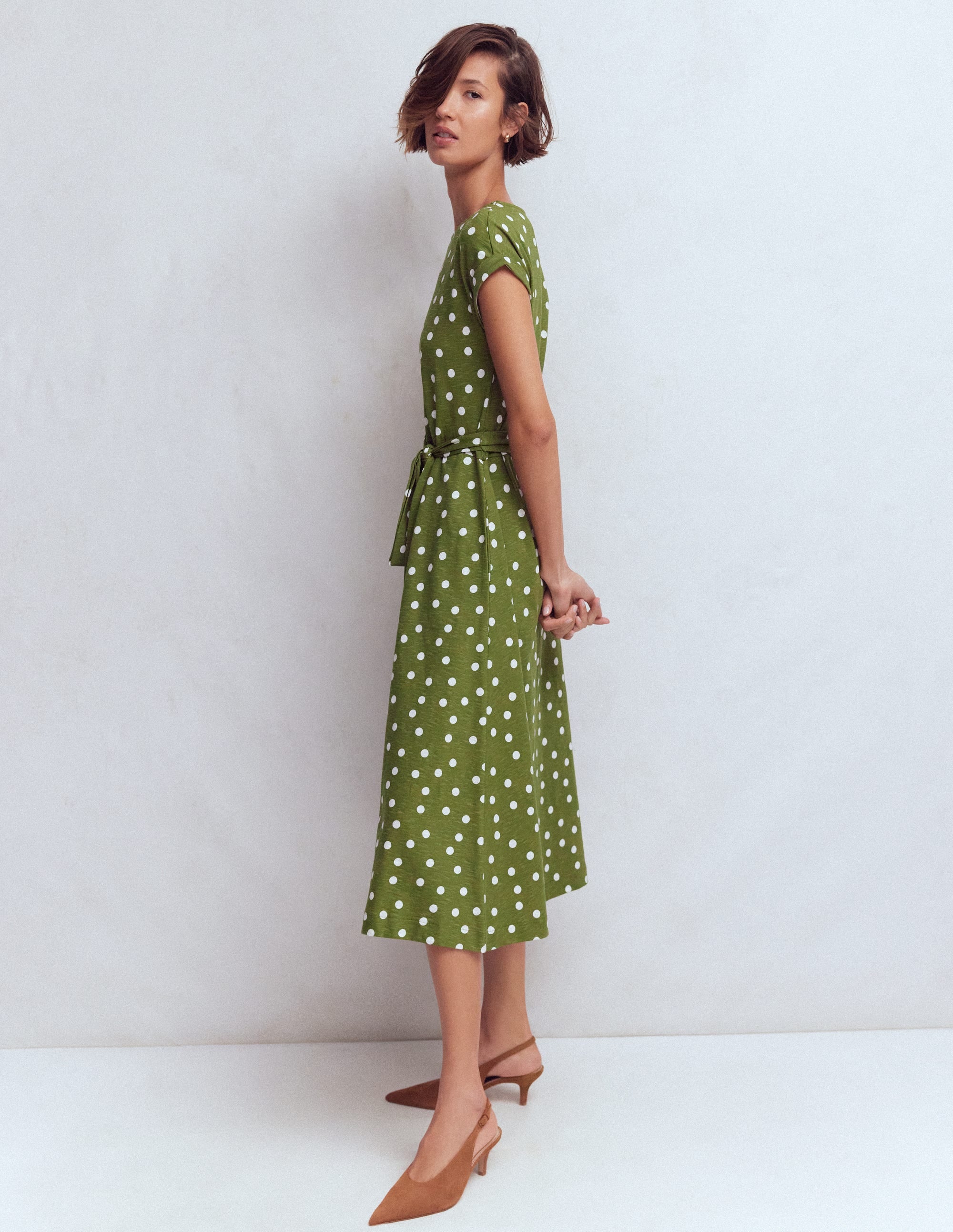 Eve Jersey-Midikleid-Olivgrün, Gemalte Tupfen - Image 4