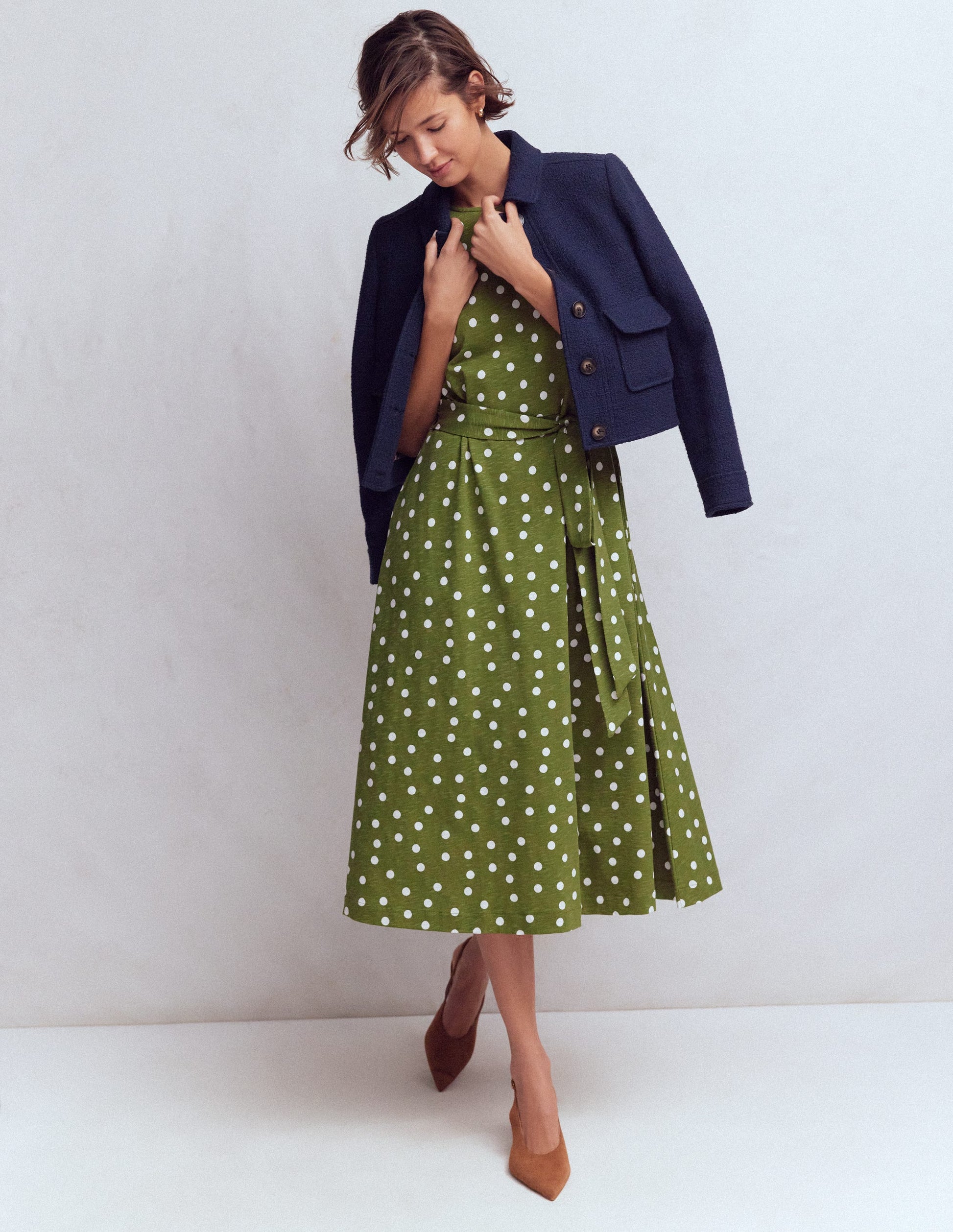 Eve Jersey-Midikleid-Olivgrün, Gemalte Tupfen-5