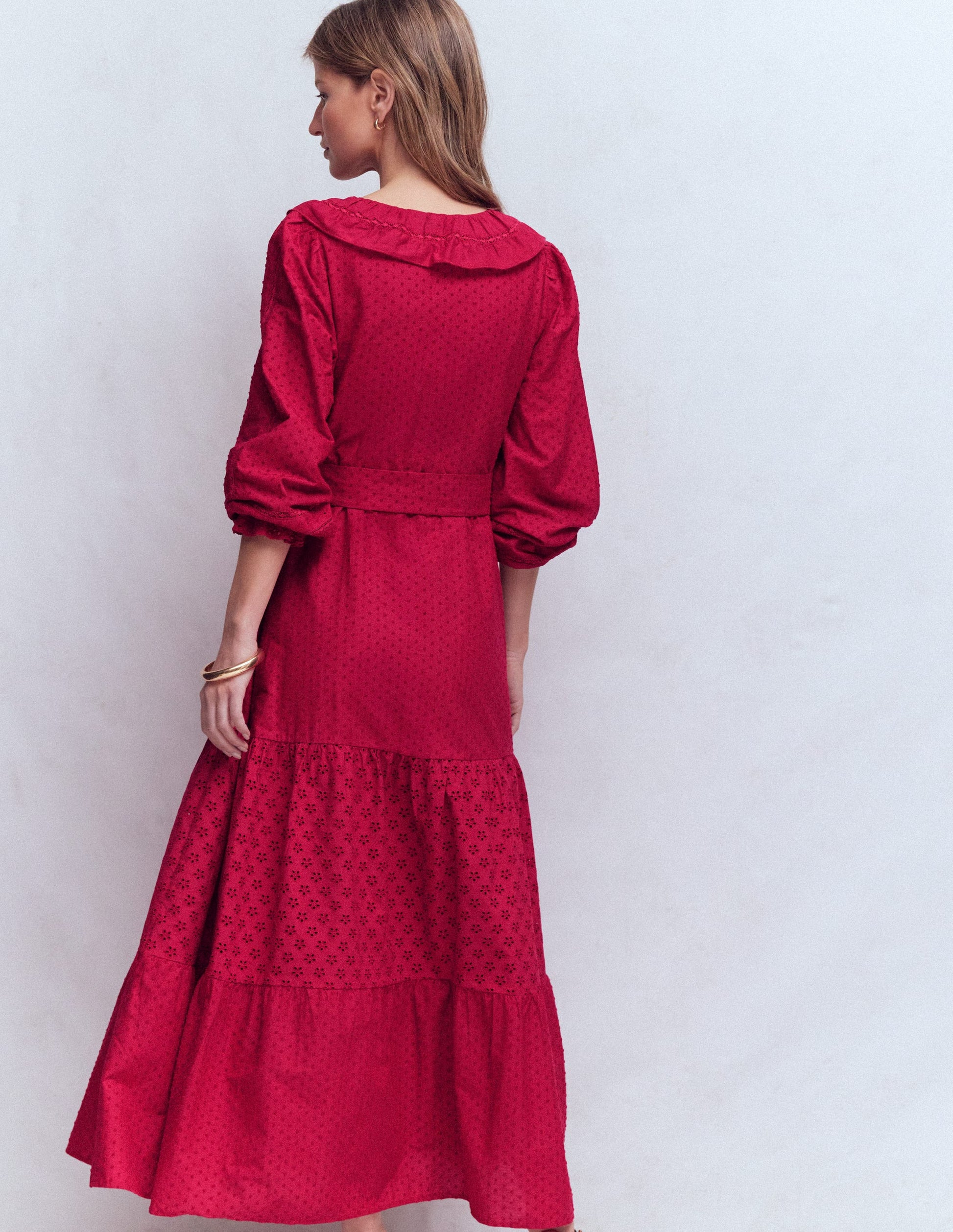 Ruffle Front Cotton Dress-Persian Red-3