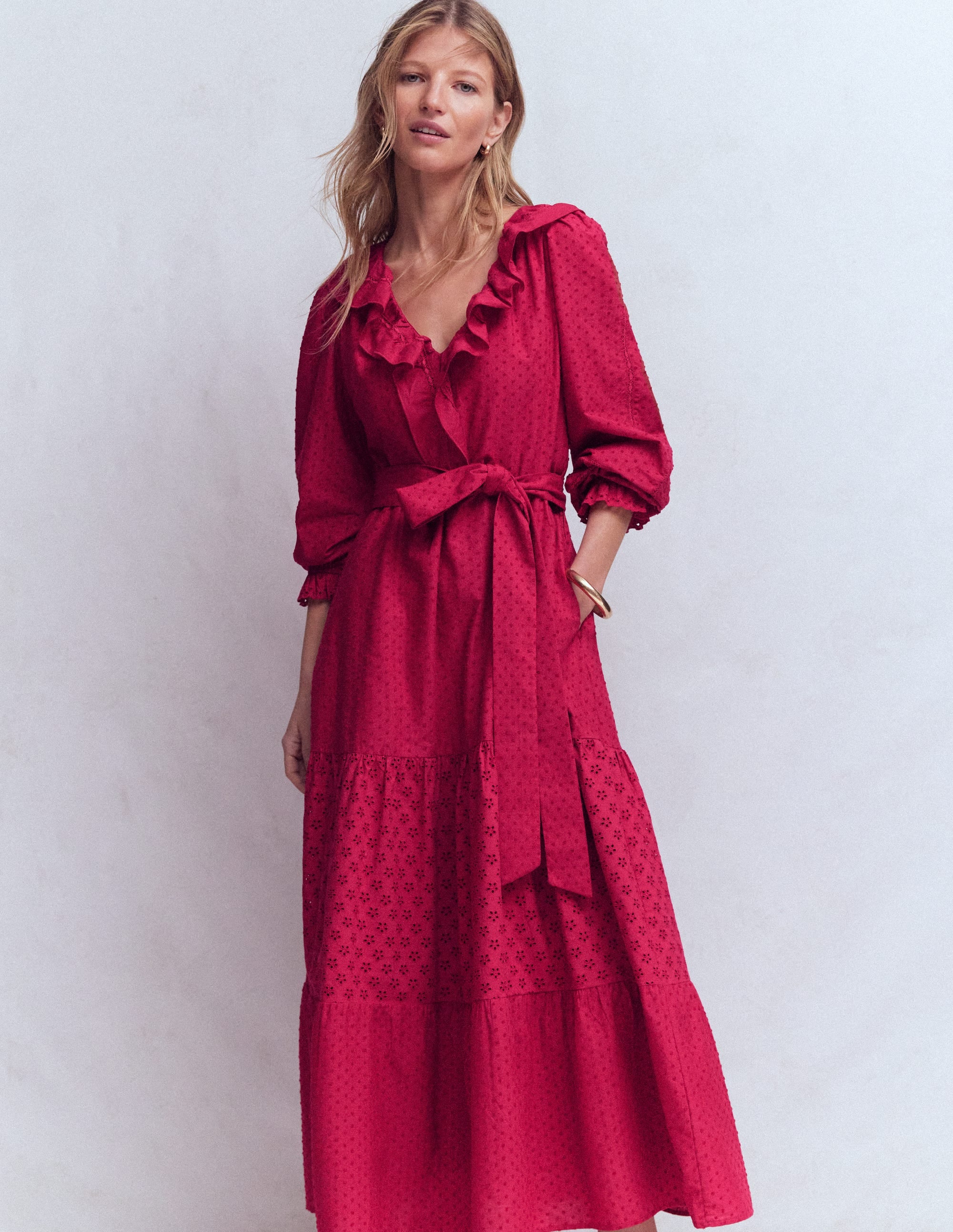 Baumwollkleid mit Rüschen vorn-Persischrot - Image 4