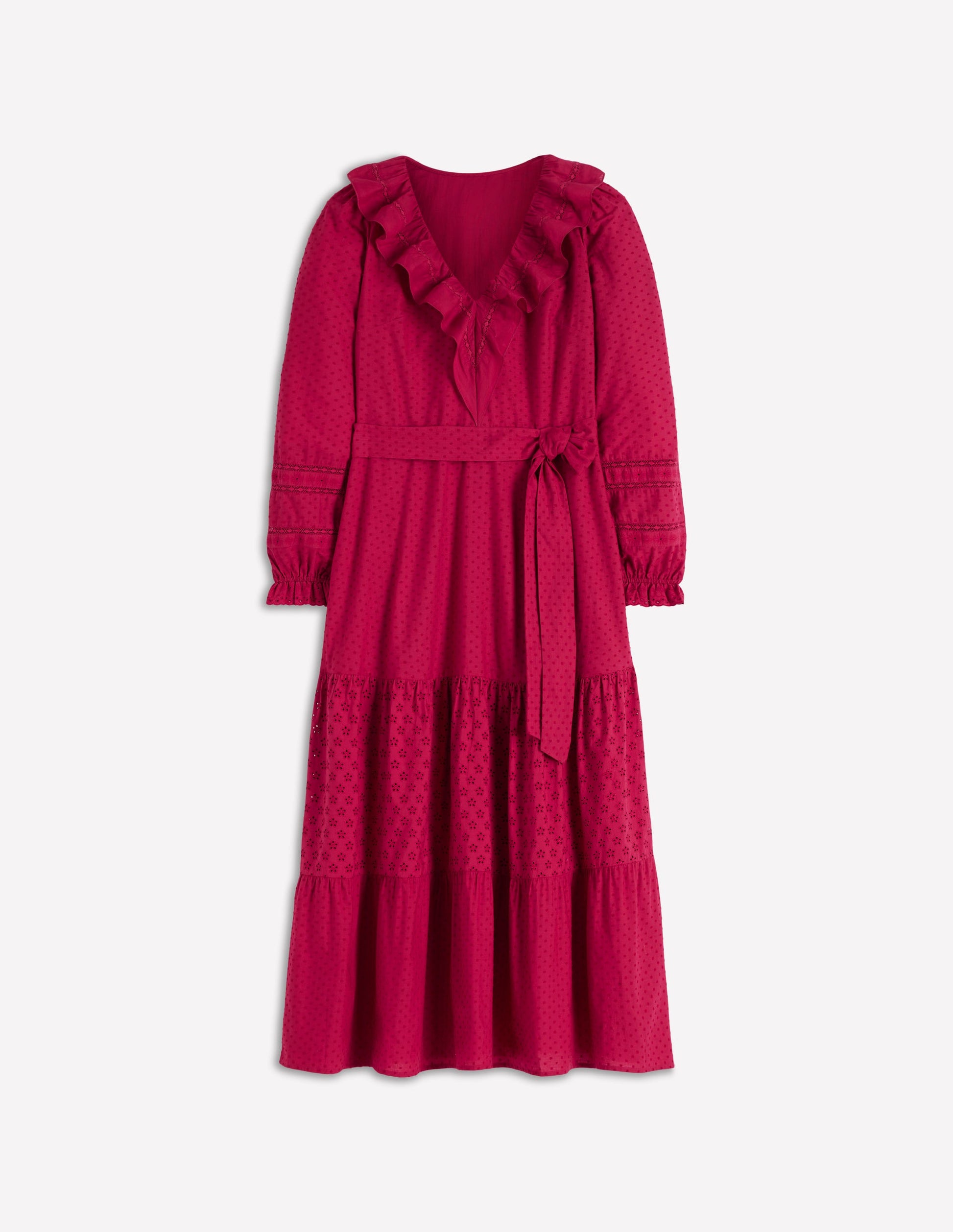 Ruffle Front Cotton Dress-Persian Red-7
