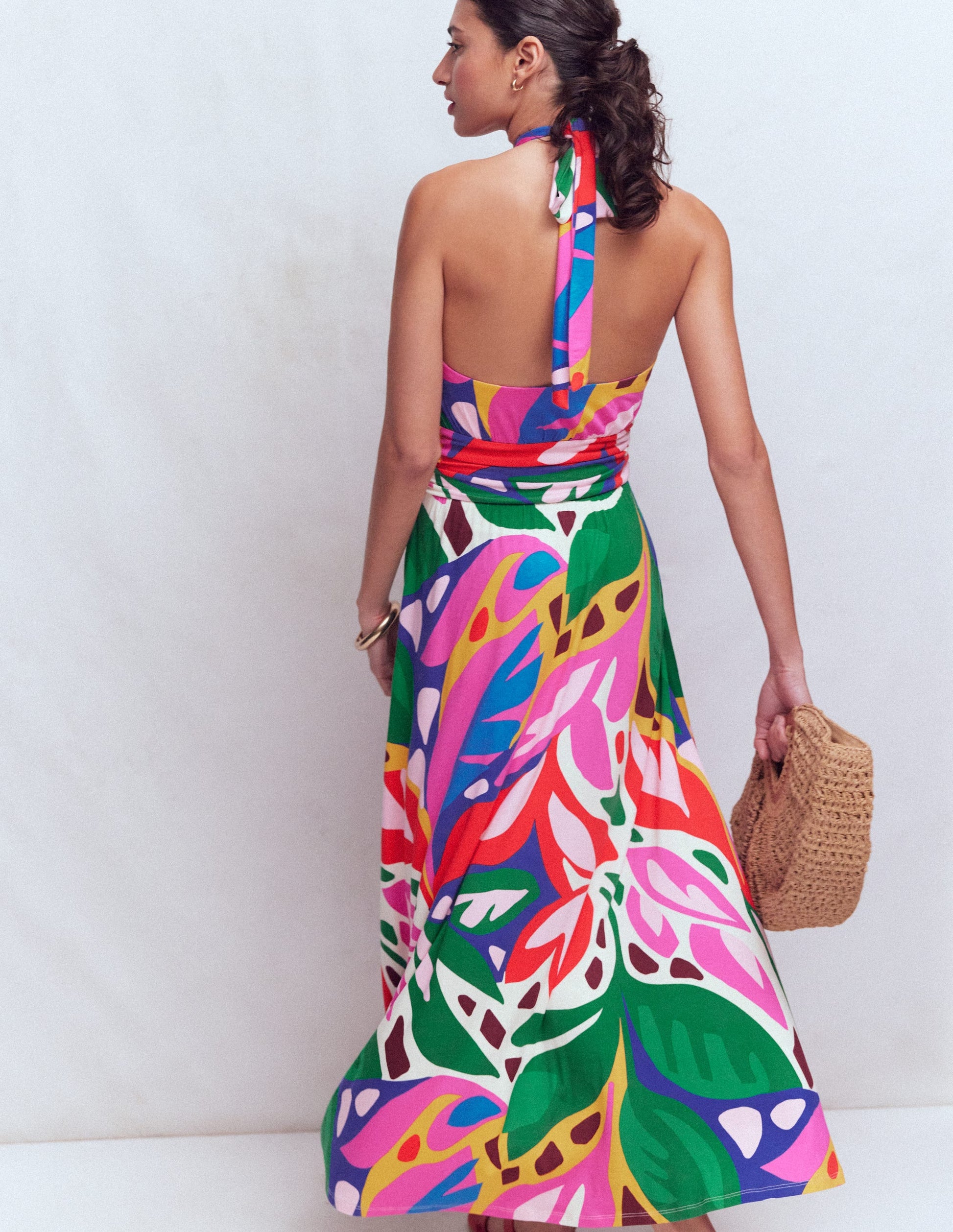 Sydney Jerseykleid mit gedrehtem Ausschnitt-Bunt, Blattkaskade-3