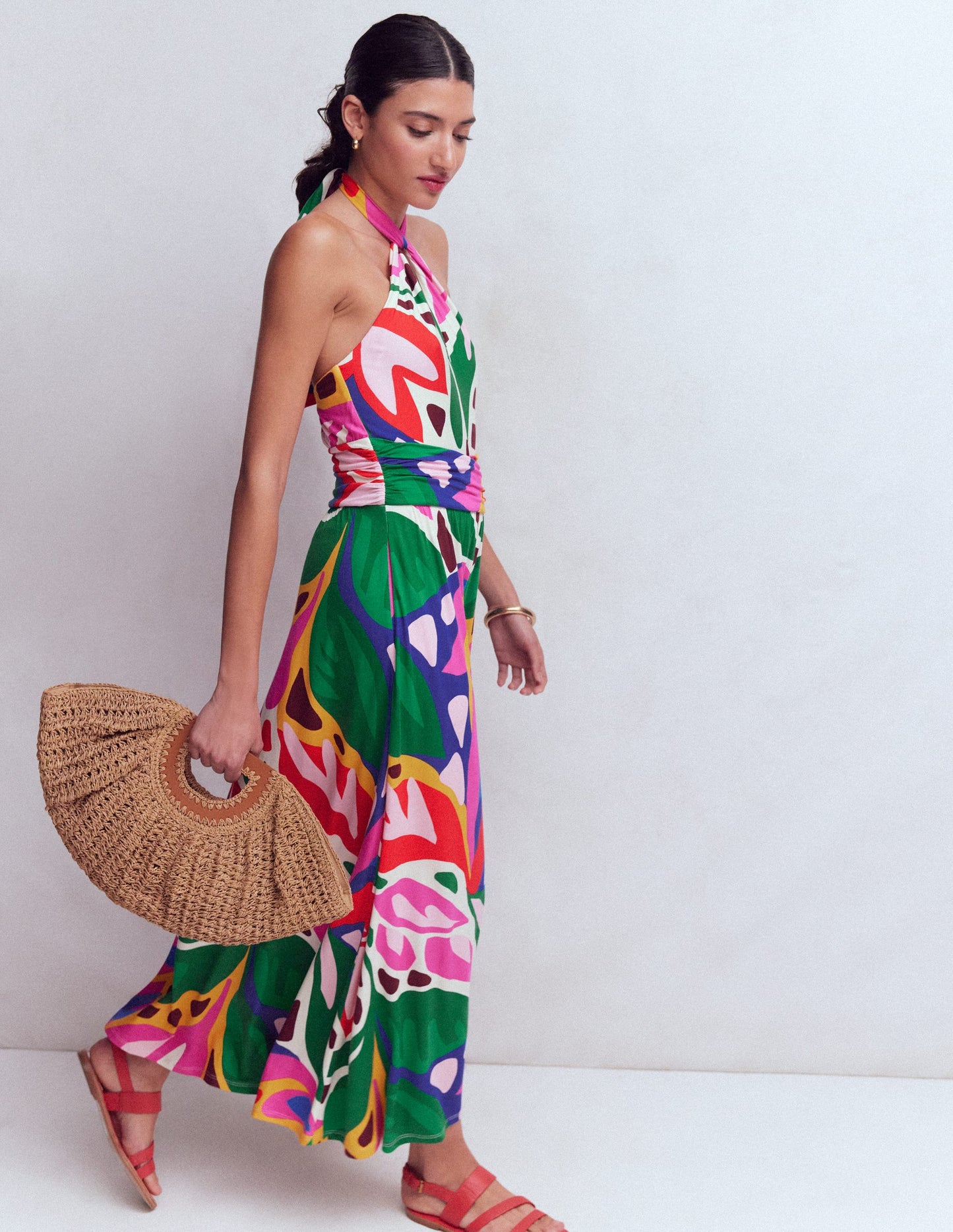 Sydney Jerseykleid mit gedrehtem Ausschnitt-Bunt, Blattkaskade