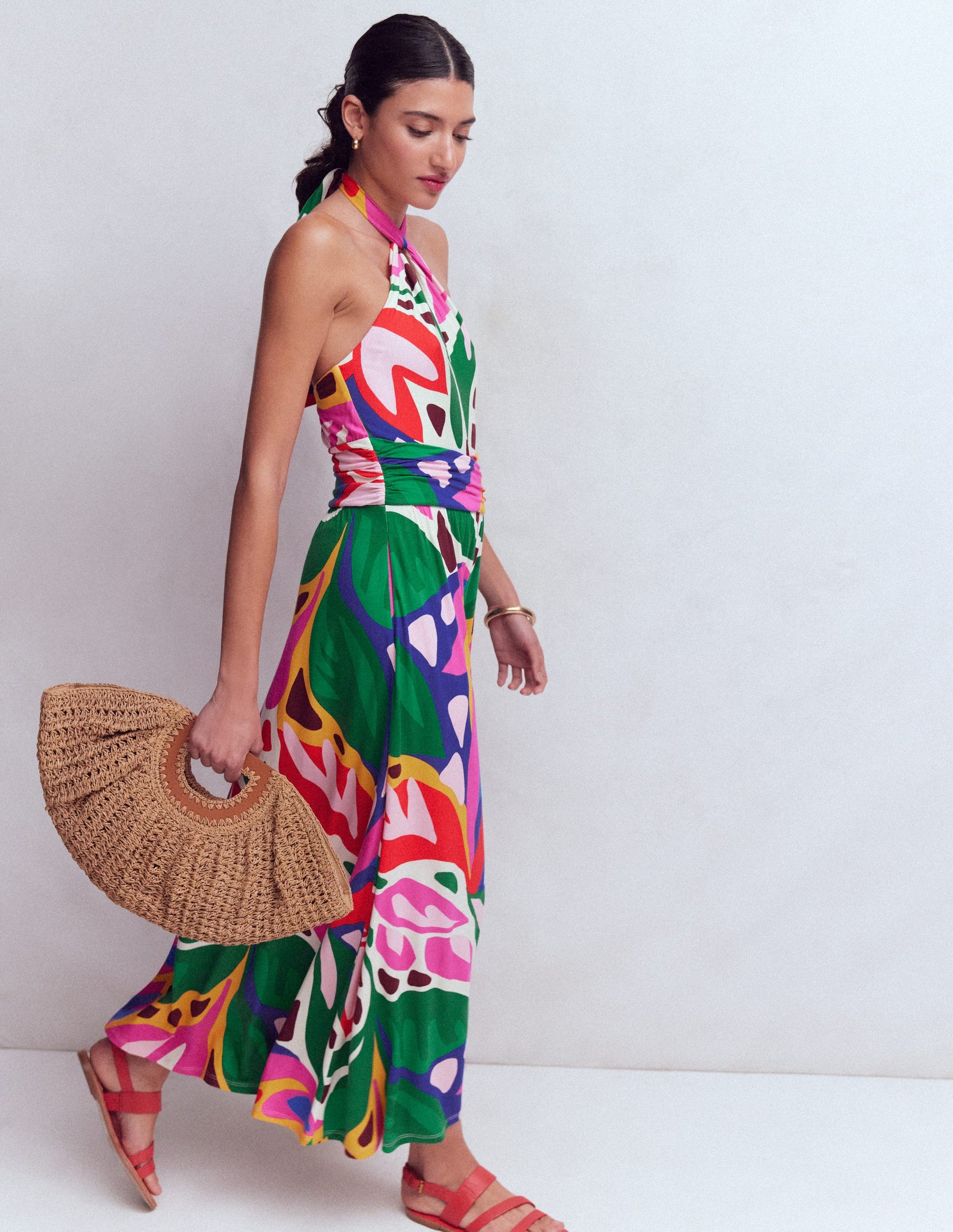 Sydney Jerseykleid mit gedrehtem Ausschnitt-Bunt, Blattkaskade-4