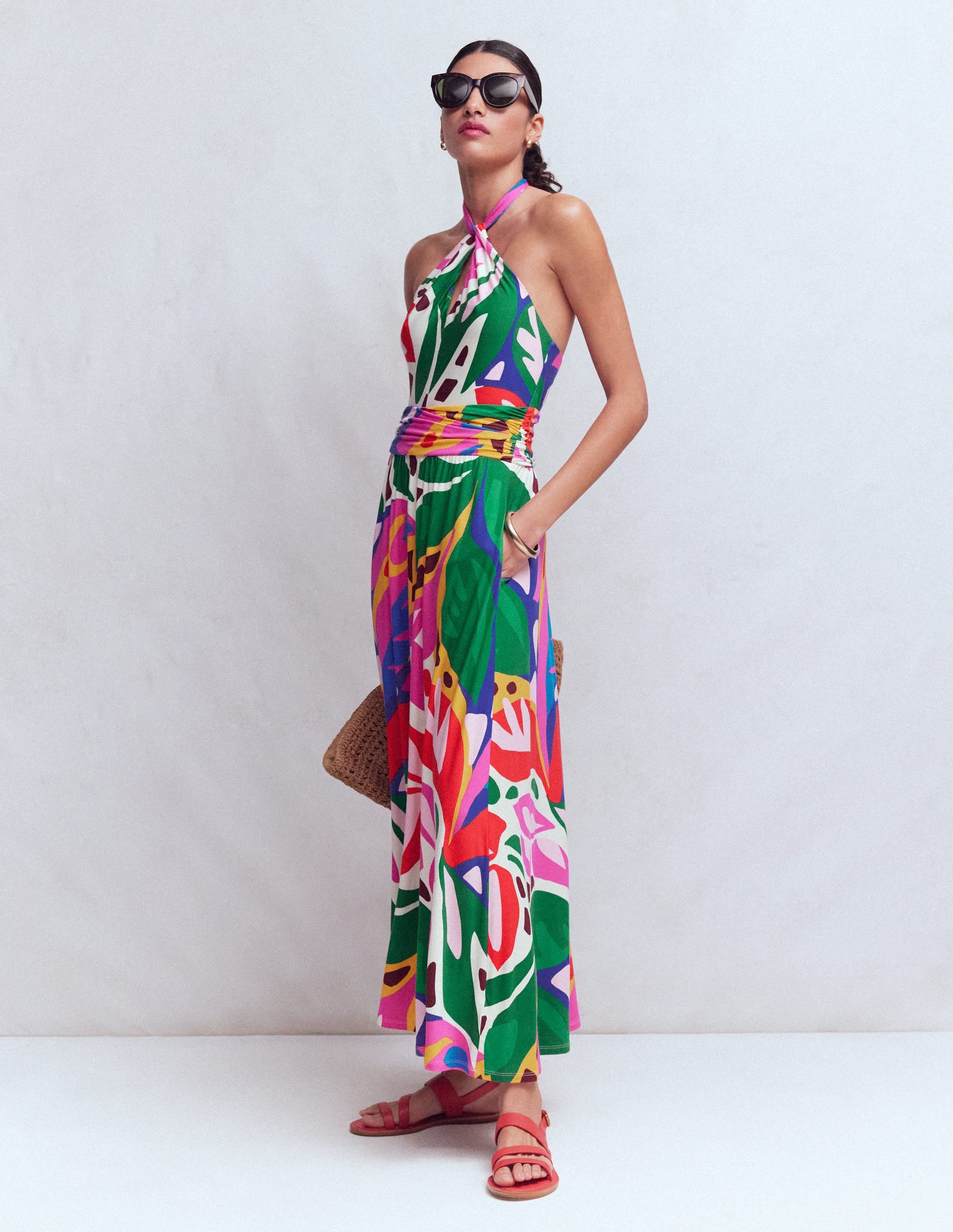 Sydney Jerseykleid mit gedrehtem Ausschnitt-Bunt, Blattkaskade - Image 5