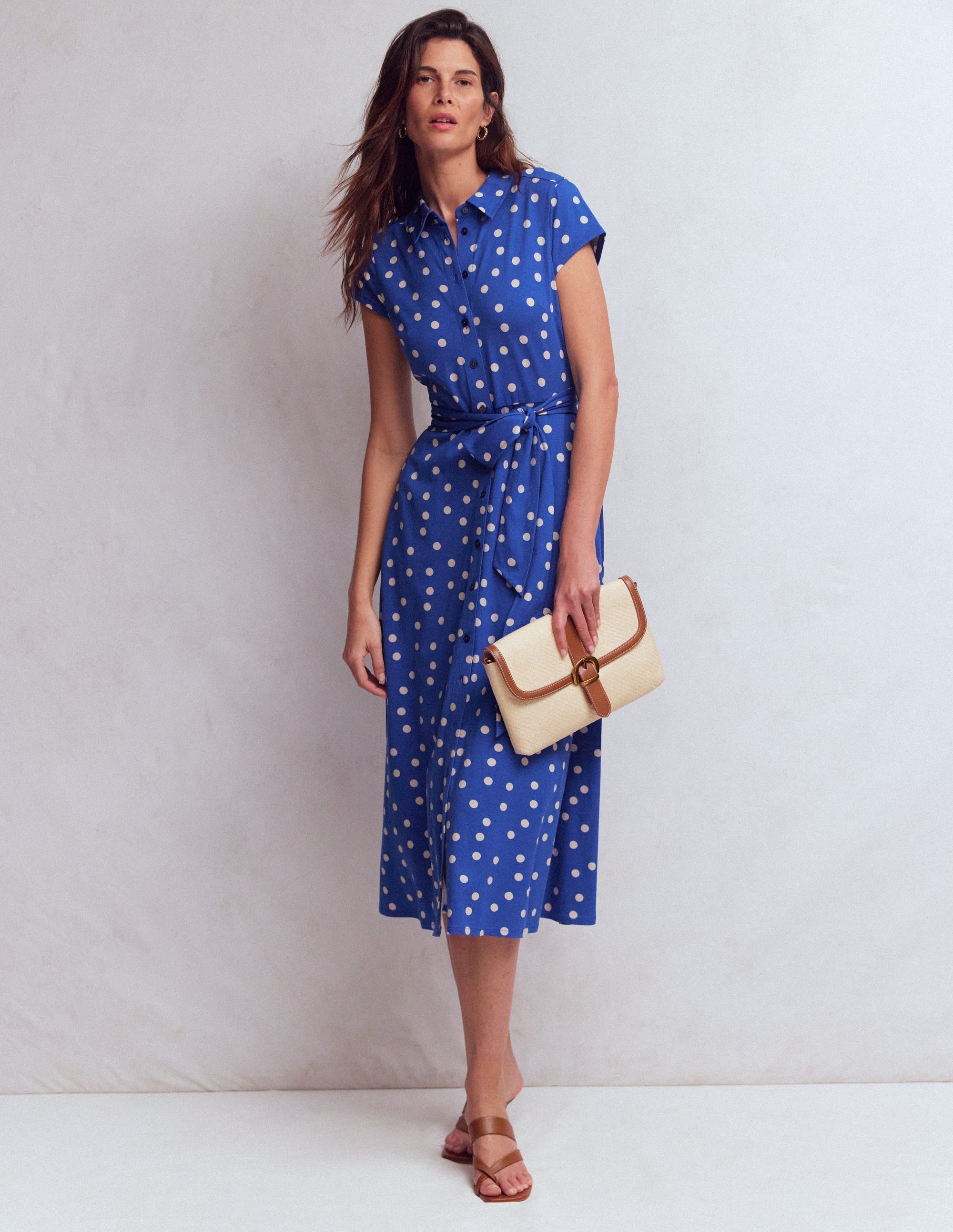 Marcia Jersey-Hemdblusenkleid-Leuchtendes Blau, Gemalte Tupfen - Image 1