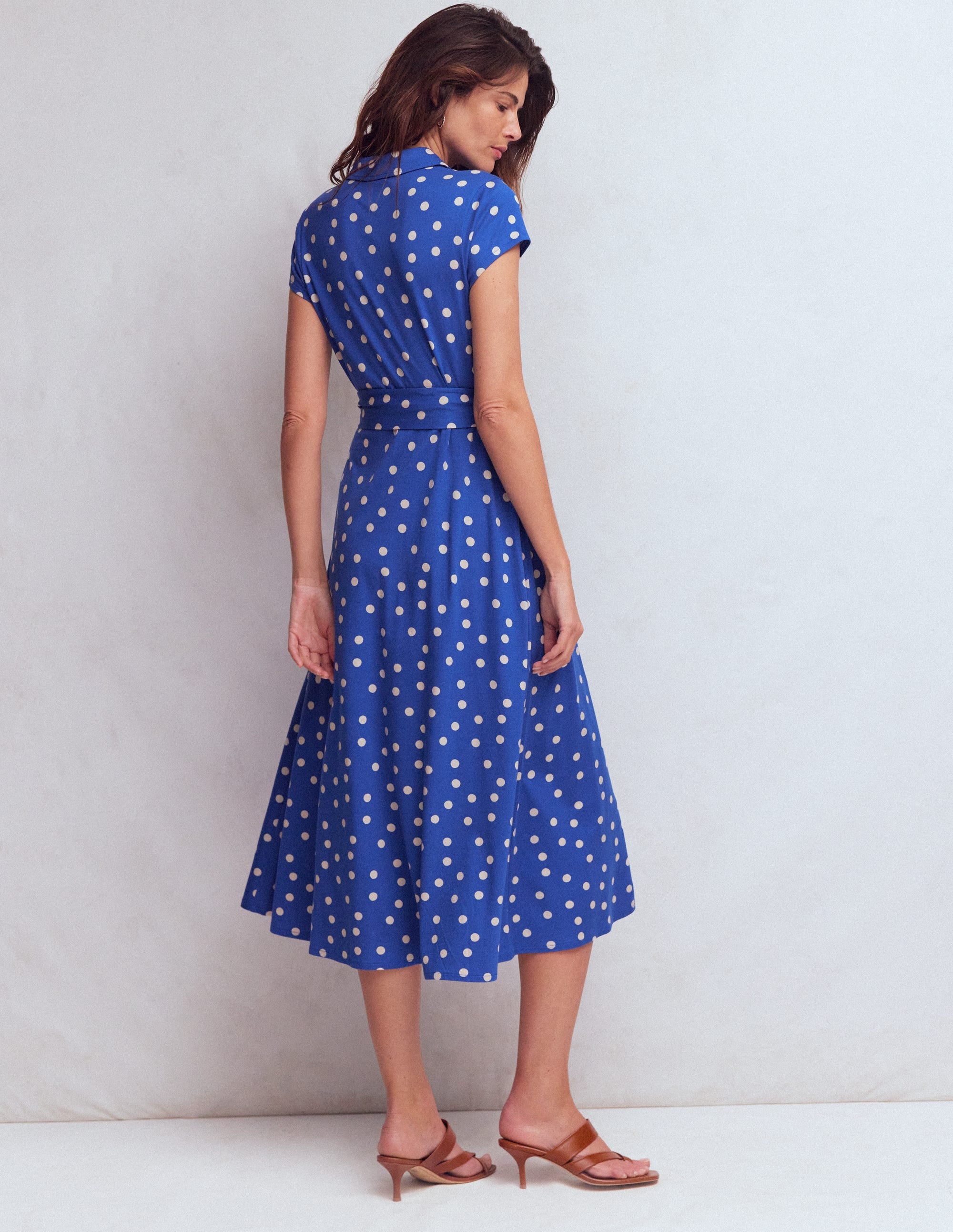 Marcia Jersey-Hemdblusenkleid-Leuchtendes Blau, Gemalte Tupfen - Image 3