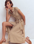 Marcia Jerseykleid-Cognac und Naturweiß Streifen