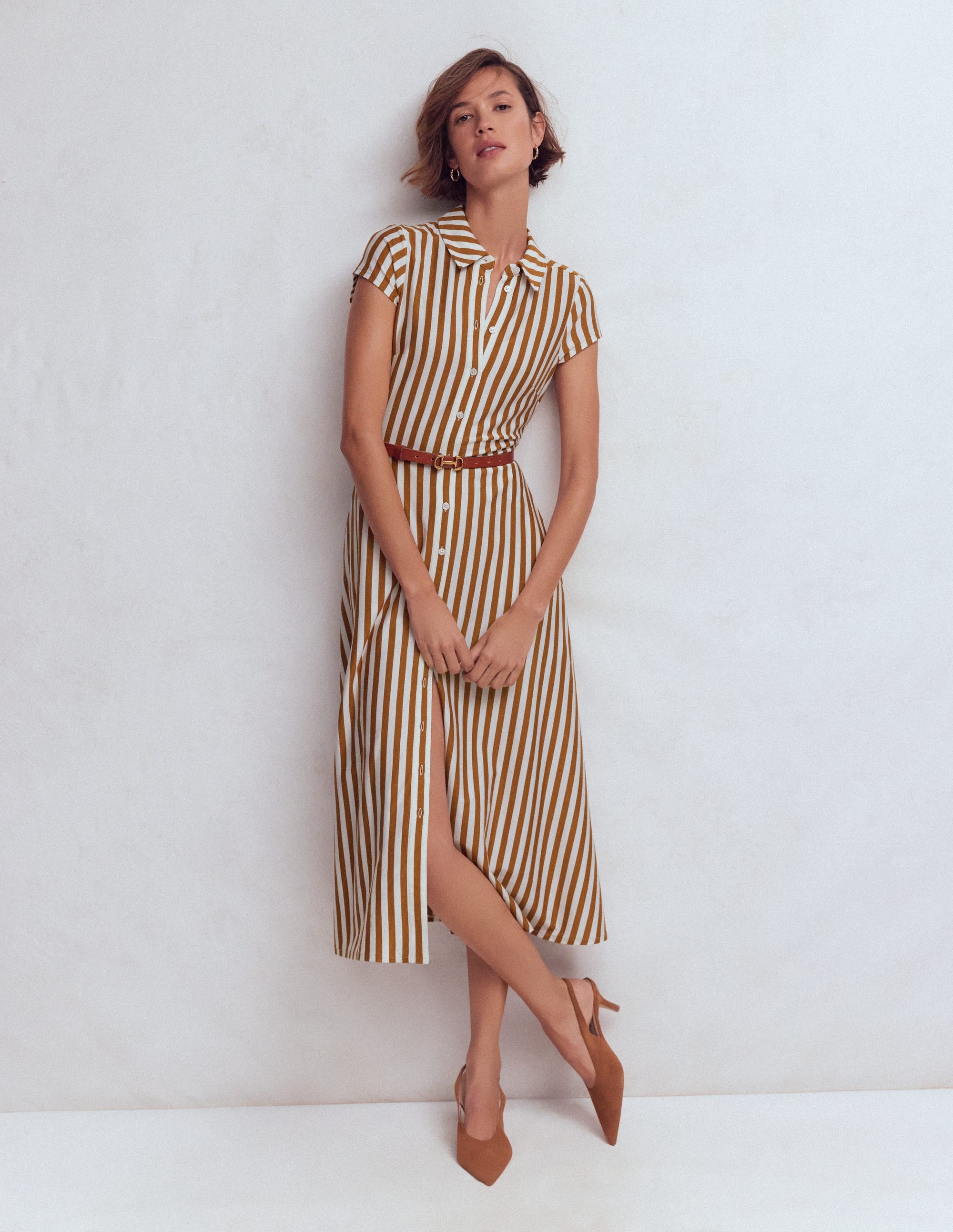 Robe-chemise Marcia en jersey-Rayé cognac et ivoire - Image 2