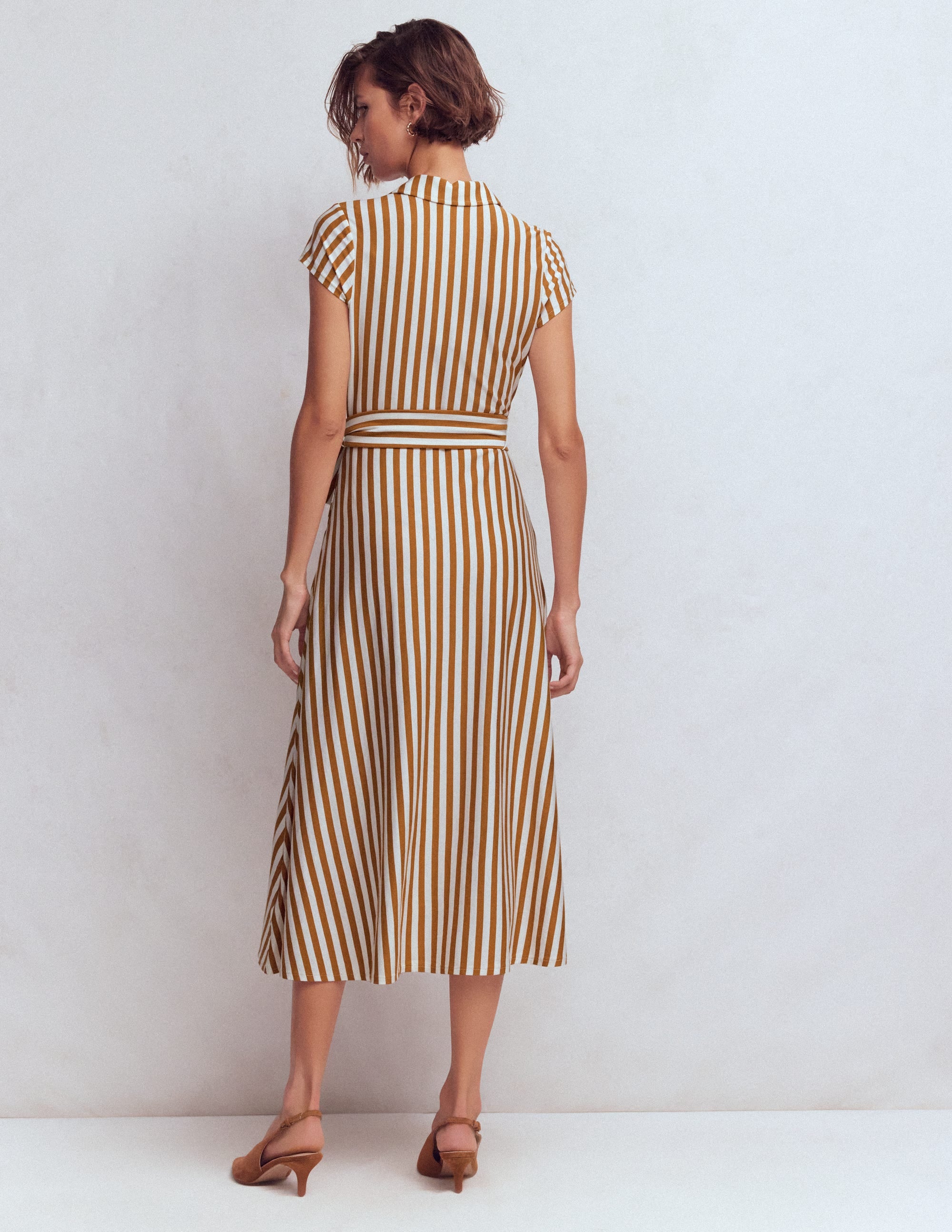Robe-chemise Marcia en jersey-Rayé cognac et ivoire - Image 3