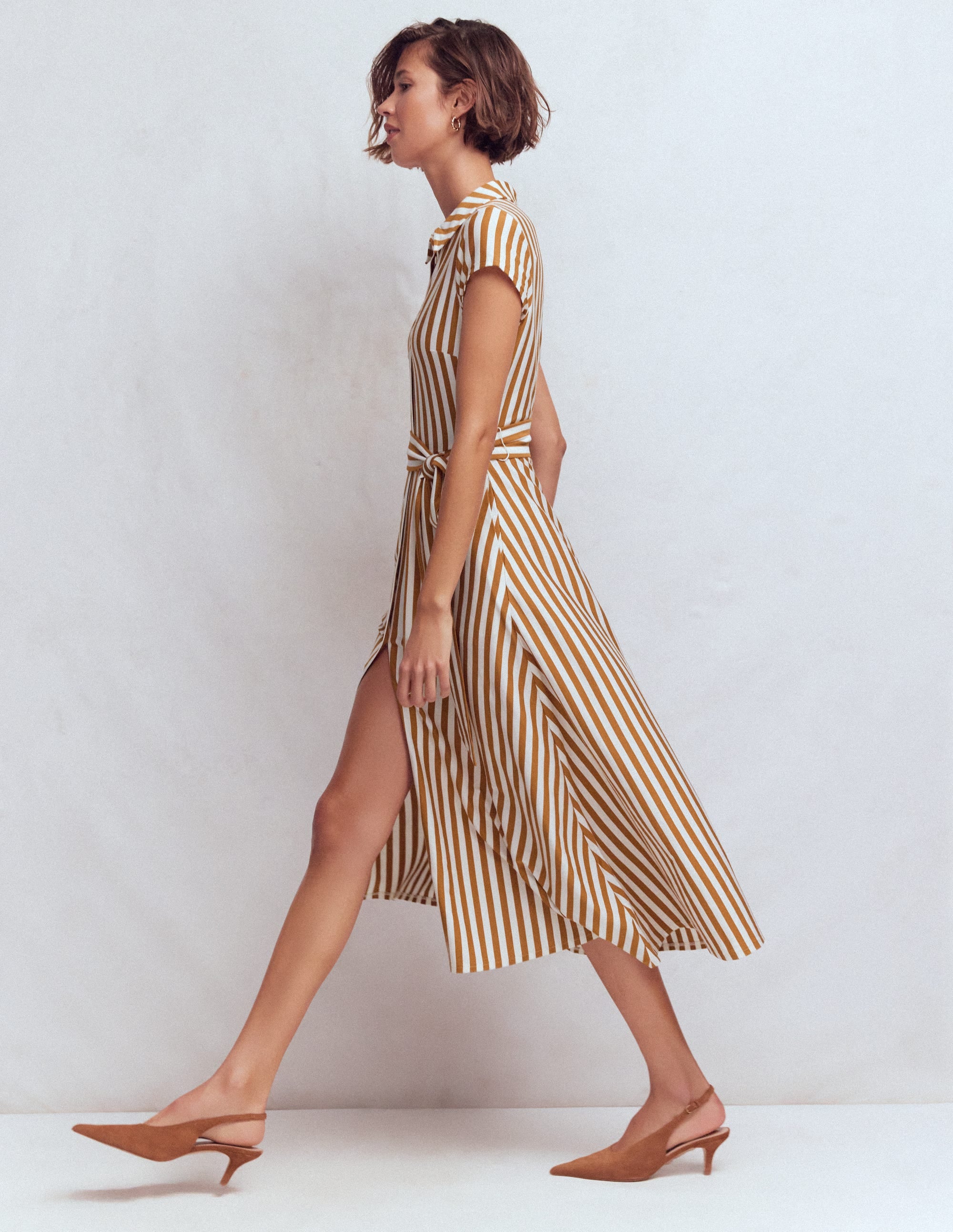 Robe-chemise Marcia en jersey-Rayé cognac et ivoire - Image 4