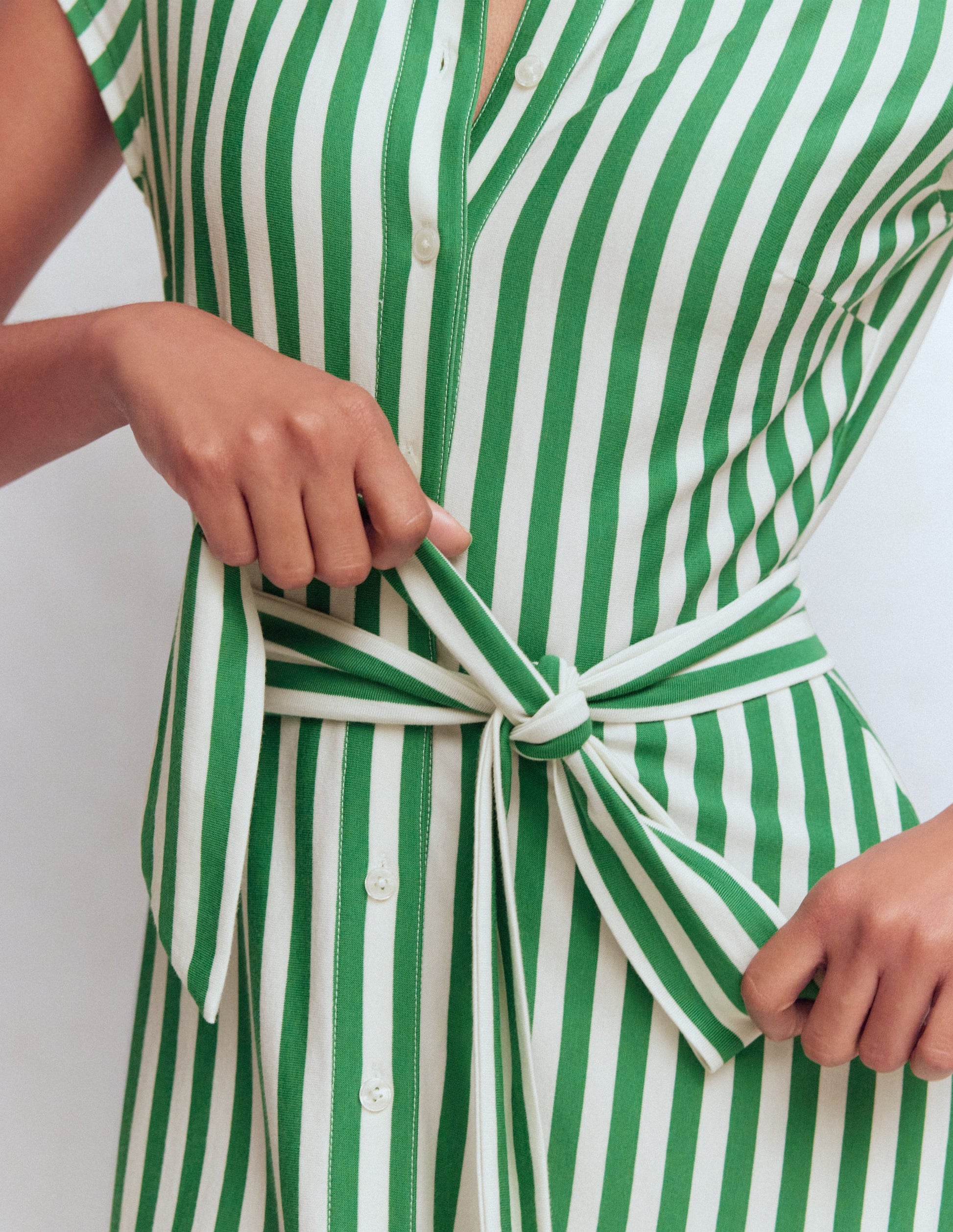 Marcia Jersey Shirt Dress-Green and Ivory Stripe-2