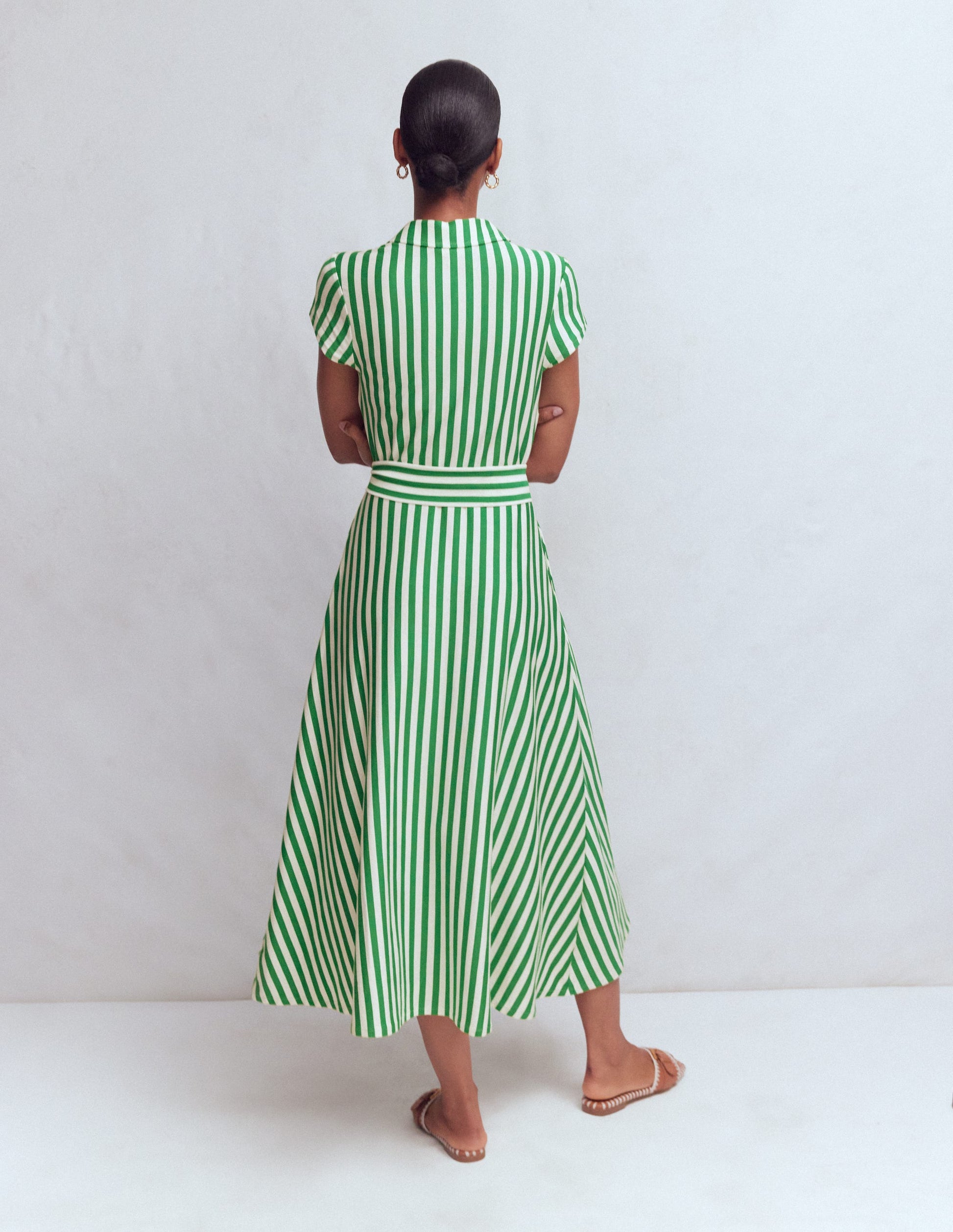 Marcia Jersey Shirt Dress-Green and Ivory Stripe-3