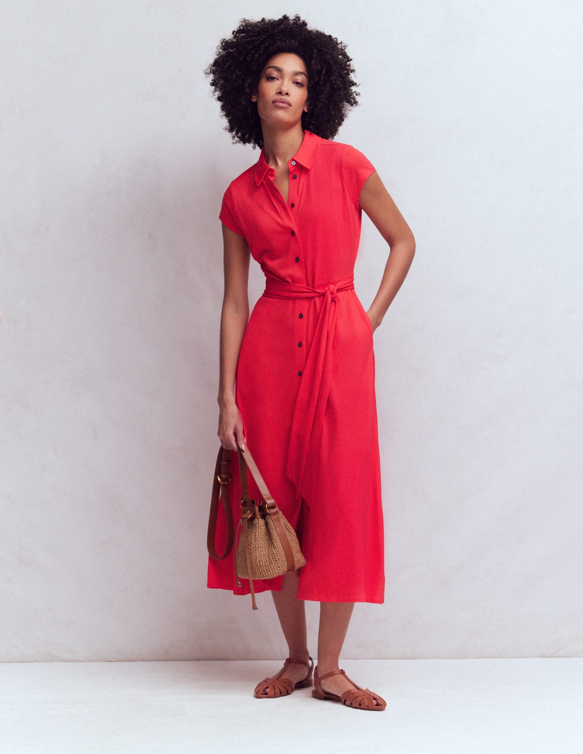 Marcia Jersey-Hemdblusenkleid-Mohnblumenrot - Image 5