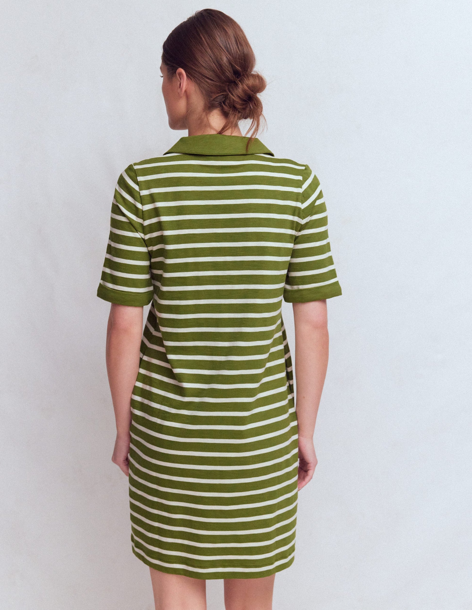 Tilda T-Shirt-Kleid aus Jersey-Olivgrün und Naturweiß Streifen-3