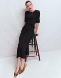 Robe midi Zinnia en point de Rome à nouer-Noir