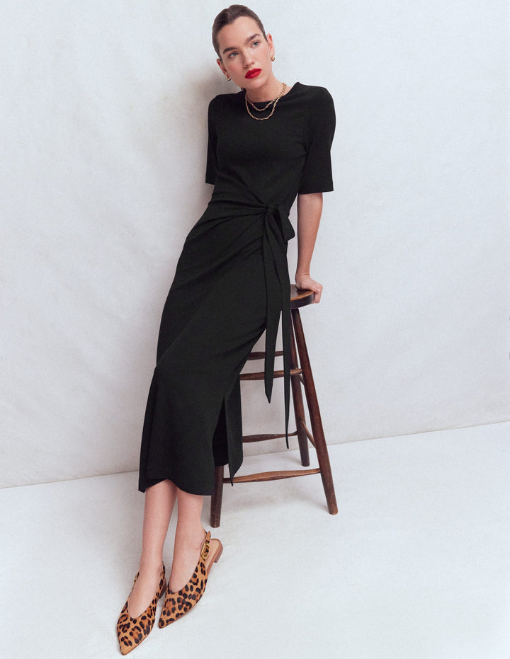 Zinnia Ponte-Midikleid zum Binden-Schwarz