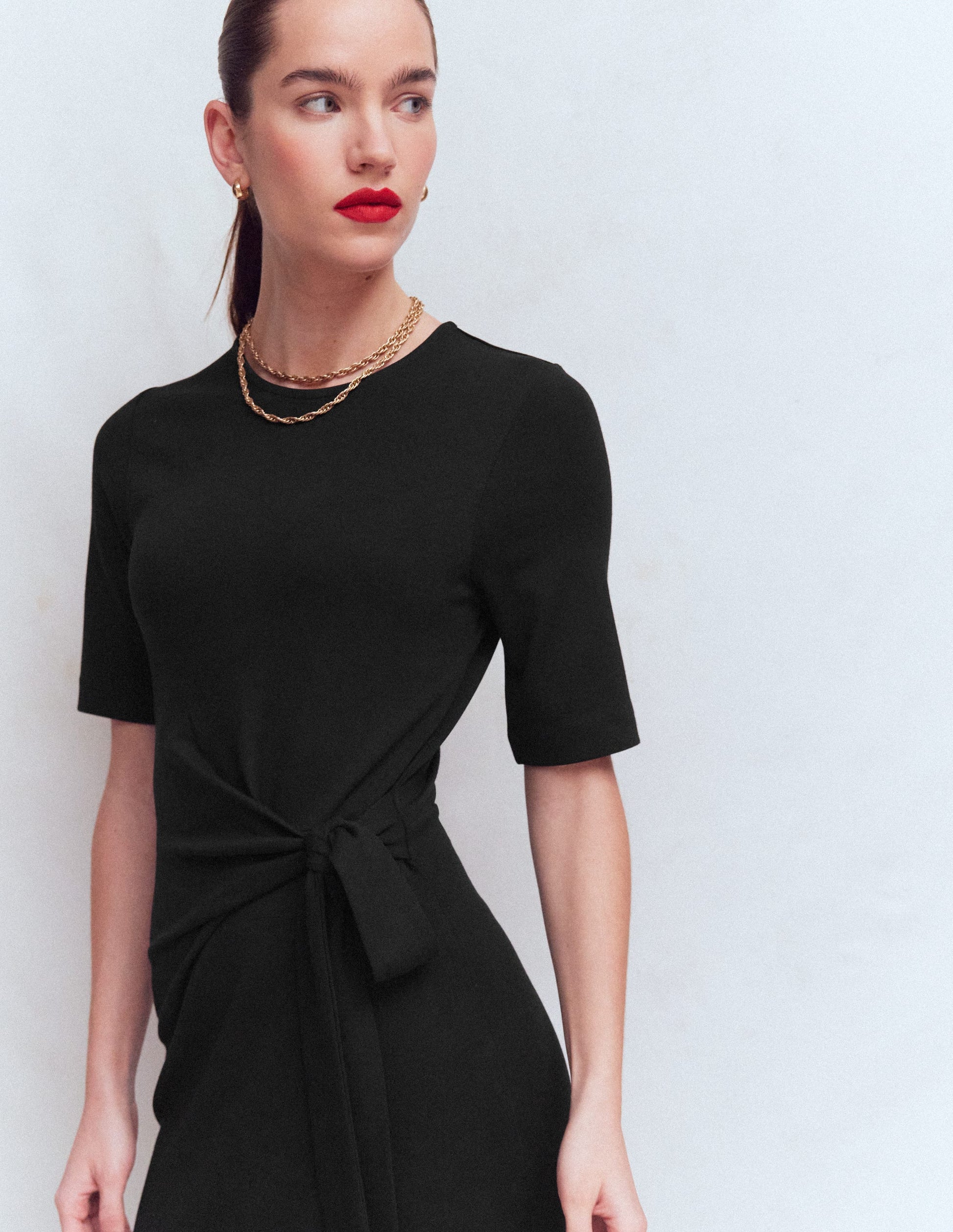 Zinnia Ponte-Midikleid zum Binden-Schwarz-2