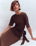 Zinnia Ponte-Midikleid zum Binden-Espresso