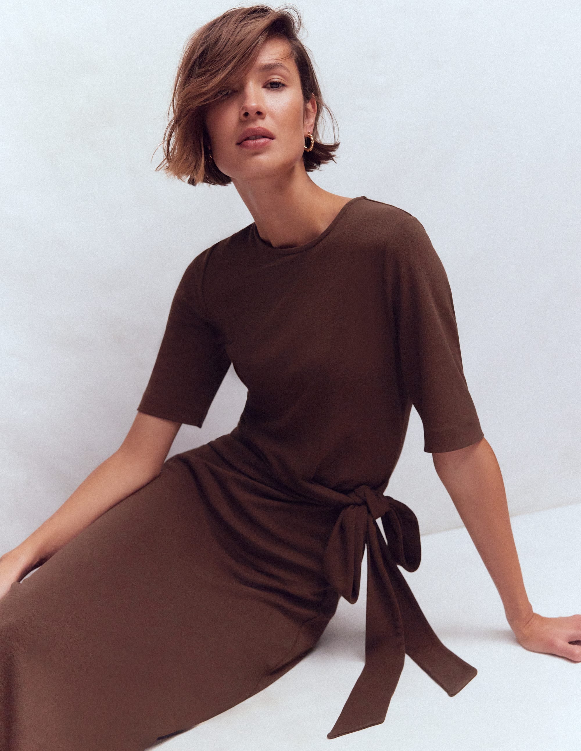 Robe midi Zinnia en point de Rome à nouer-Expresso - Image 1