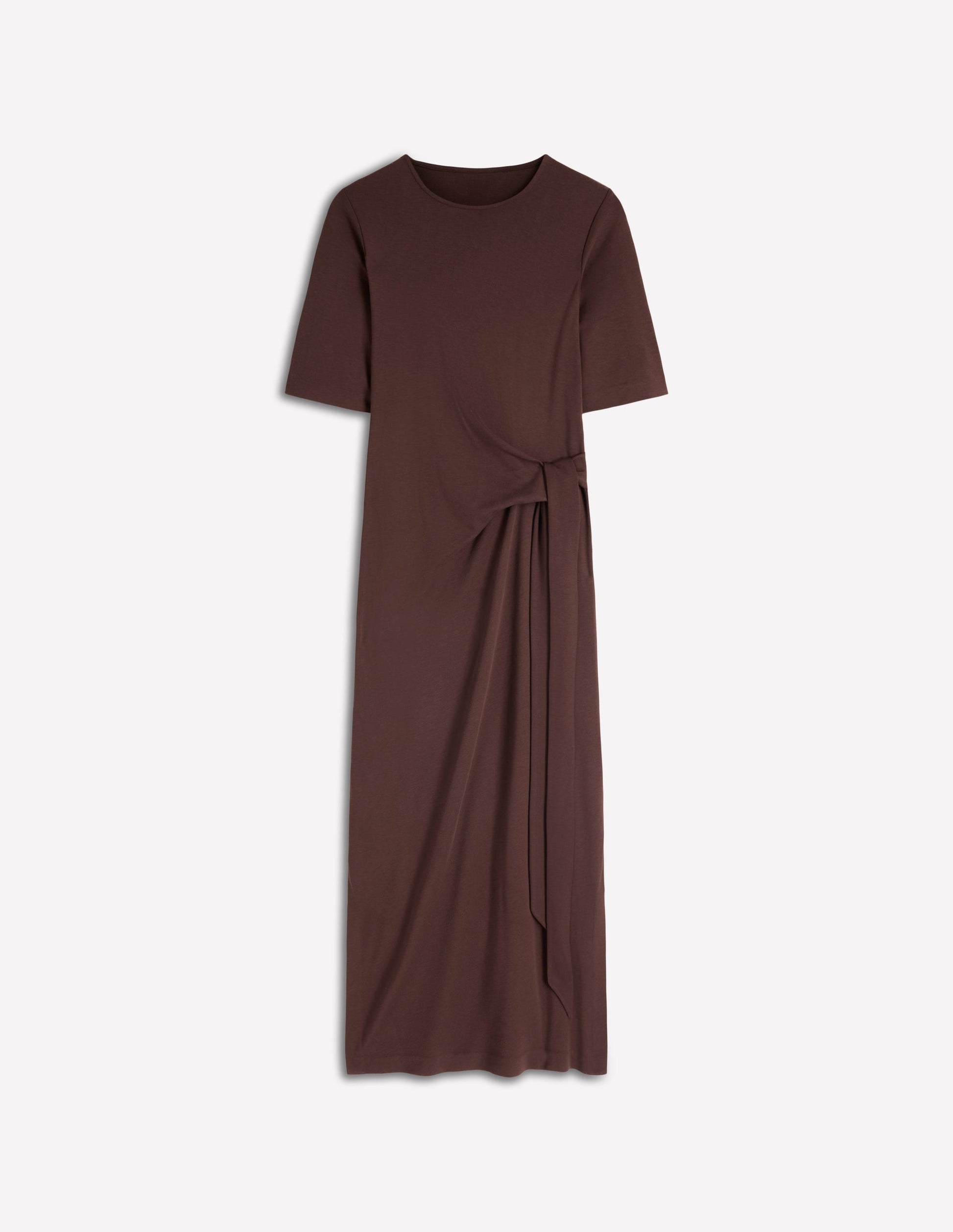 Zinnia Tie Ponte Midi Dress-Espresso-11