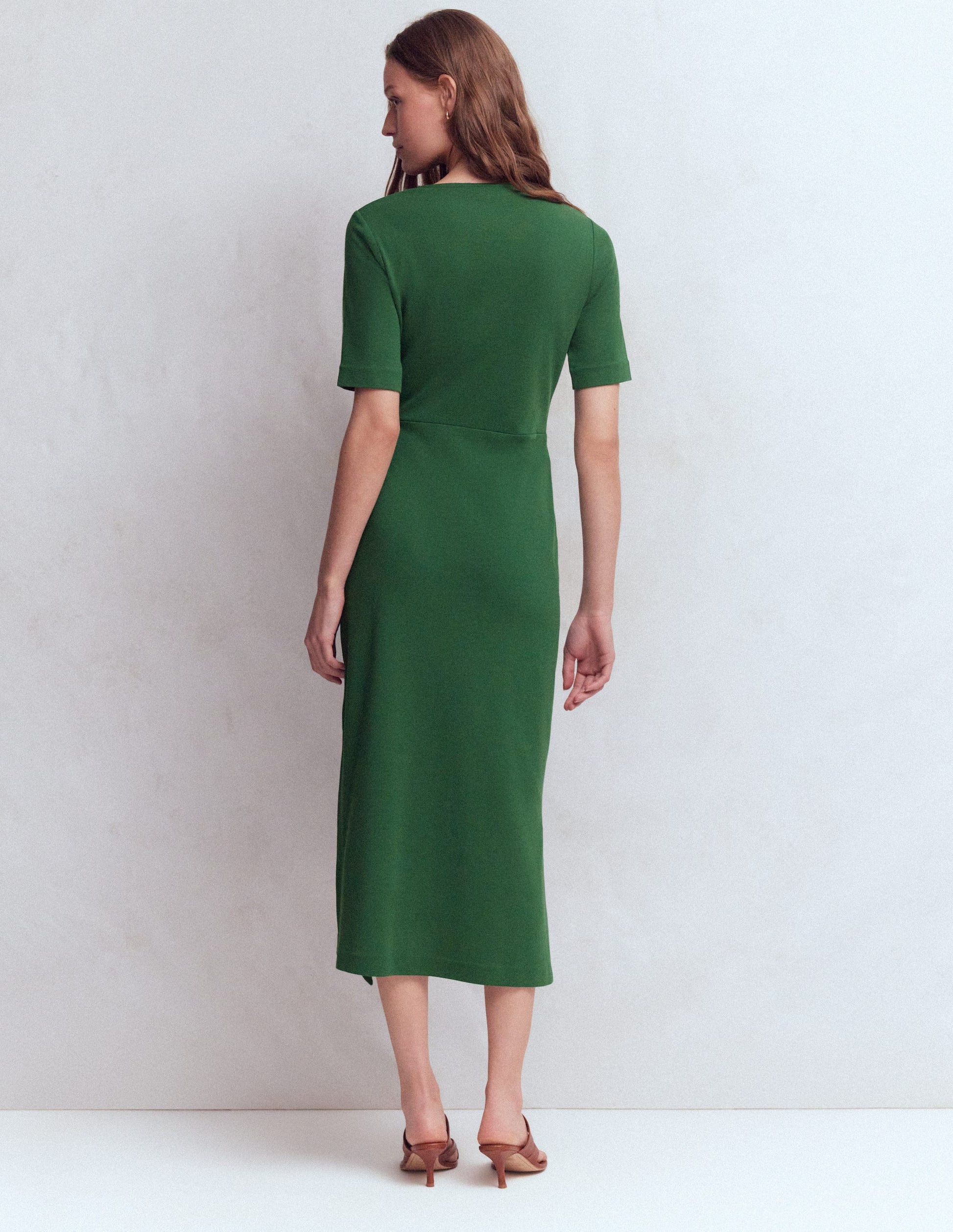 Zinnia Ponte-Midikleid zum Binden-Dunkelgrün-3