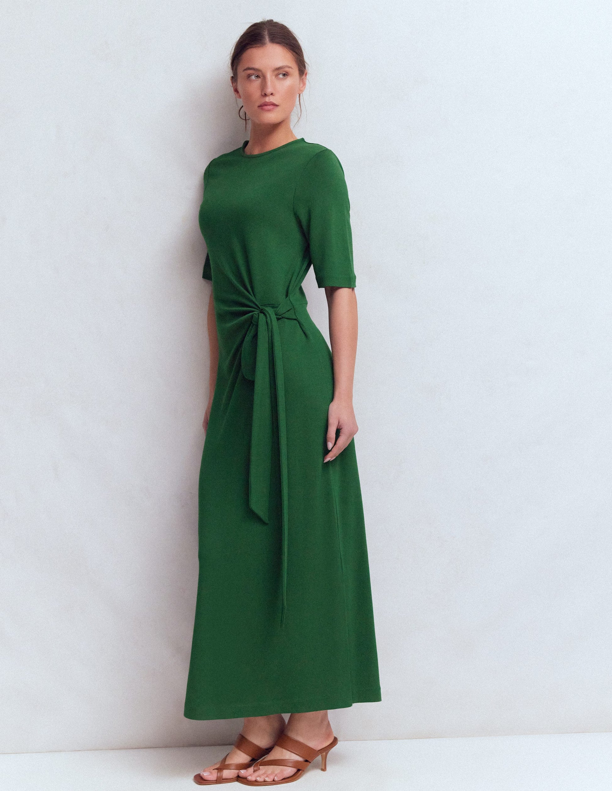 Zinnia Tie Ponte Midi Dress-Dark Green-4