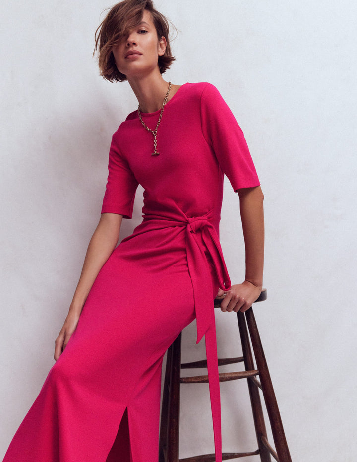 Zinnia Ponte-Midikleid zum Binden-Kräftiges Rosa
