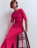 Zinnia Ponte-Midikleid zum Binden-Kräftiges Rosa