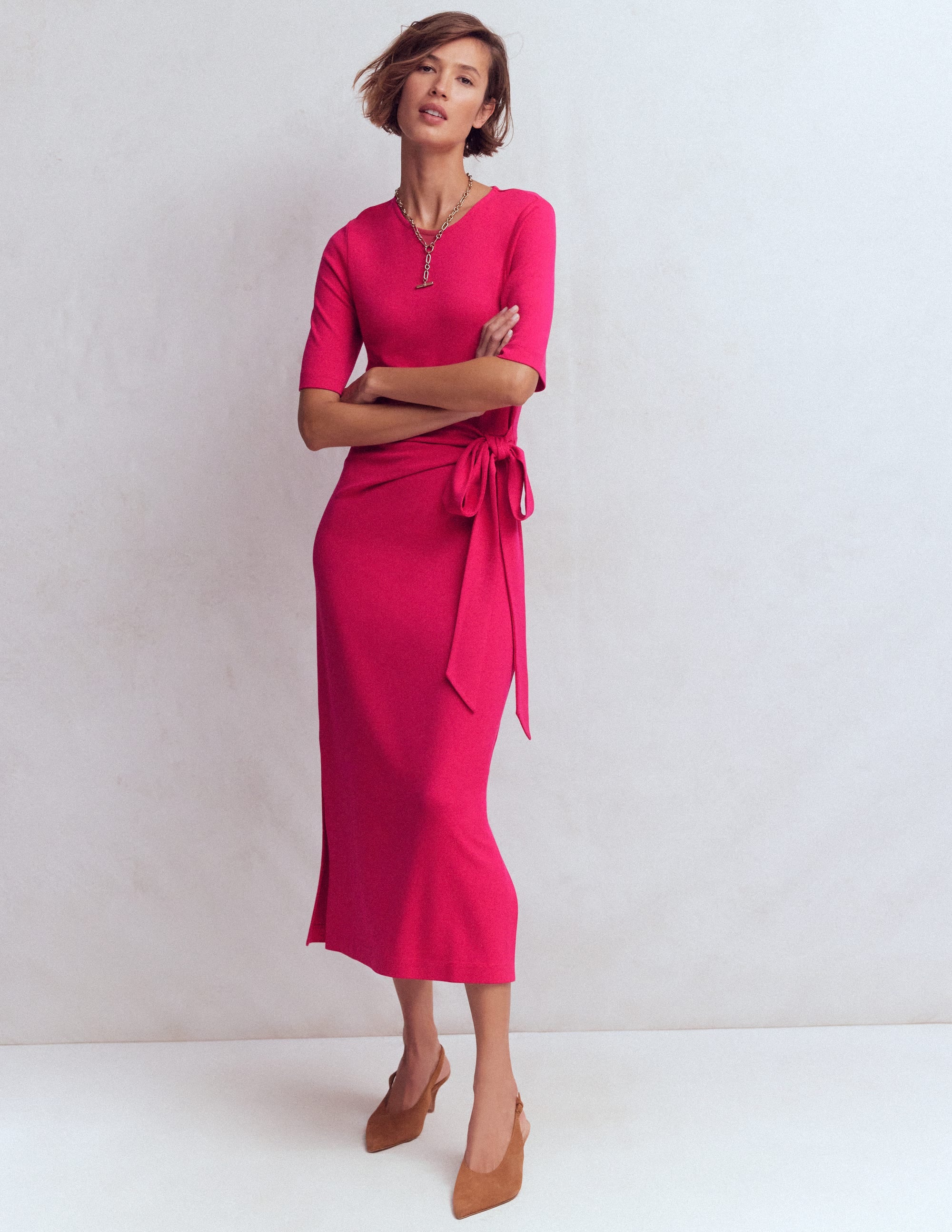 Zinnia Jersey-Midikleid mit Bindeband-Kräftiges Rosa - Image 4