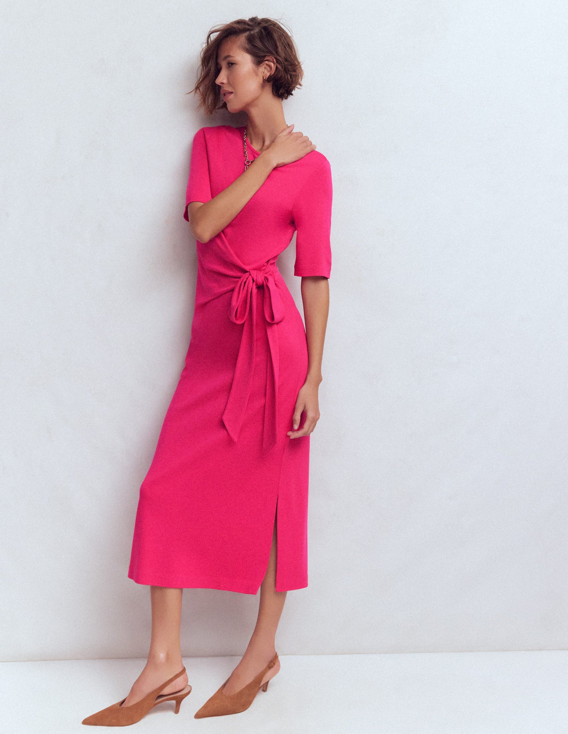 Zinnia Ponte-Midikleid zum Binden-Kräftiges Rosa-5