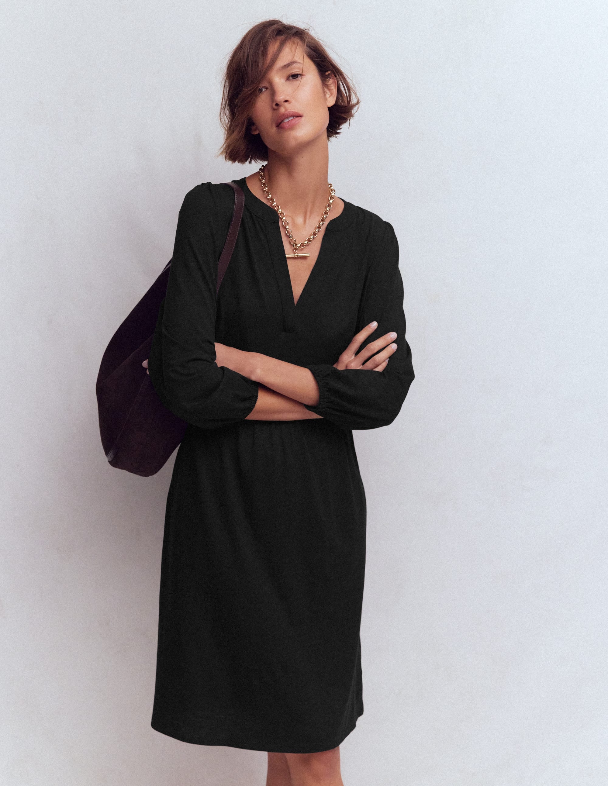 Cathy Jerseykleid mit gekerbtem Ausschnitt-Schwarz - Image 1