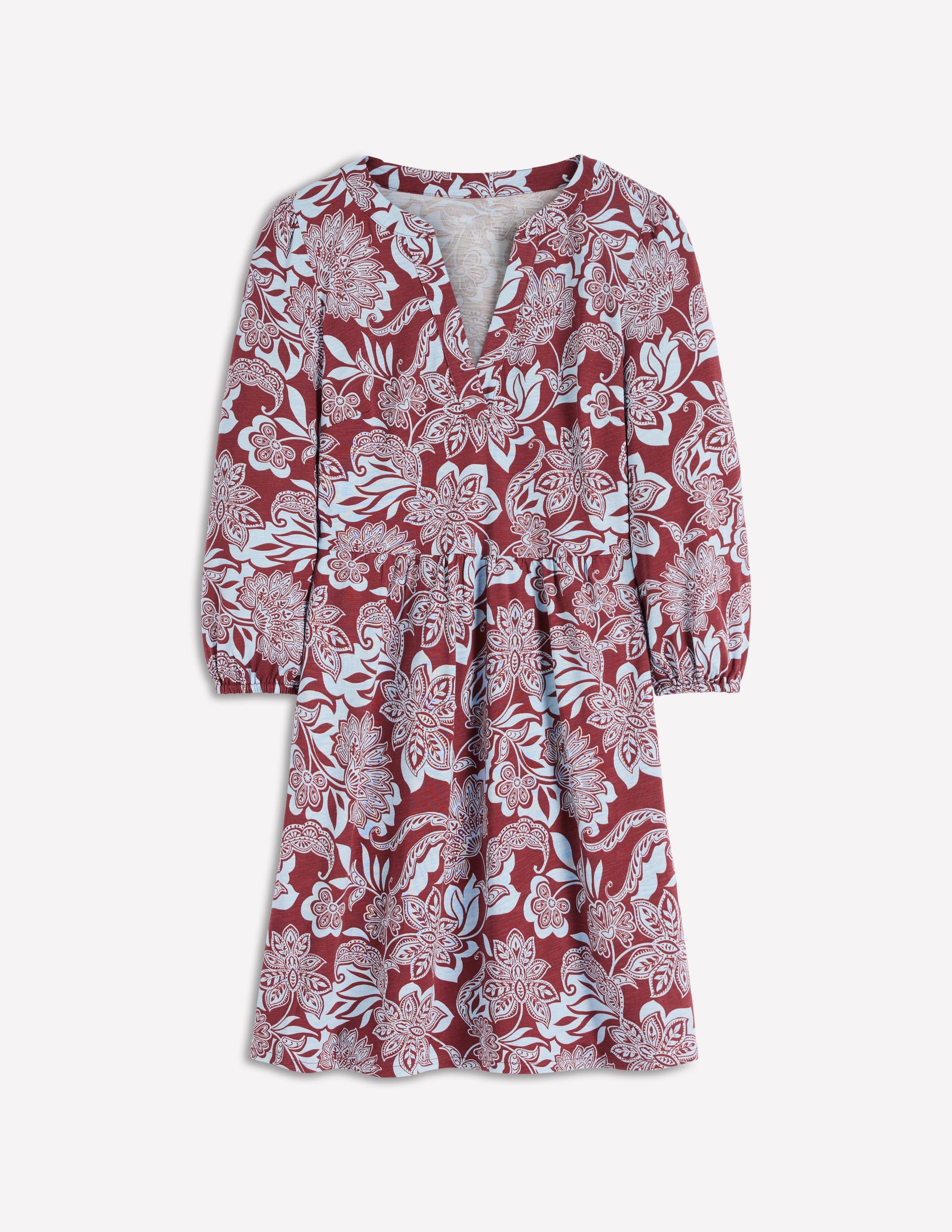 Cathy Notch Neck Jersey Dress-Roasted Brown, Elegant Blossom-7