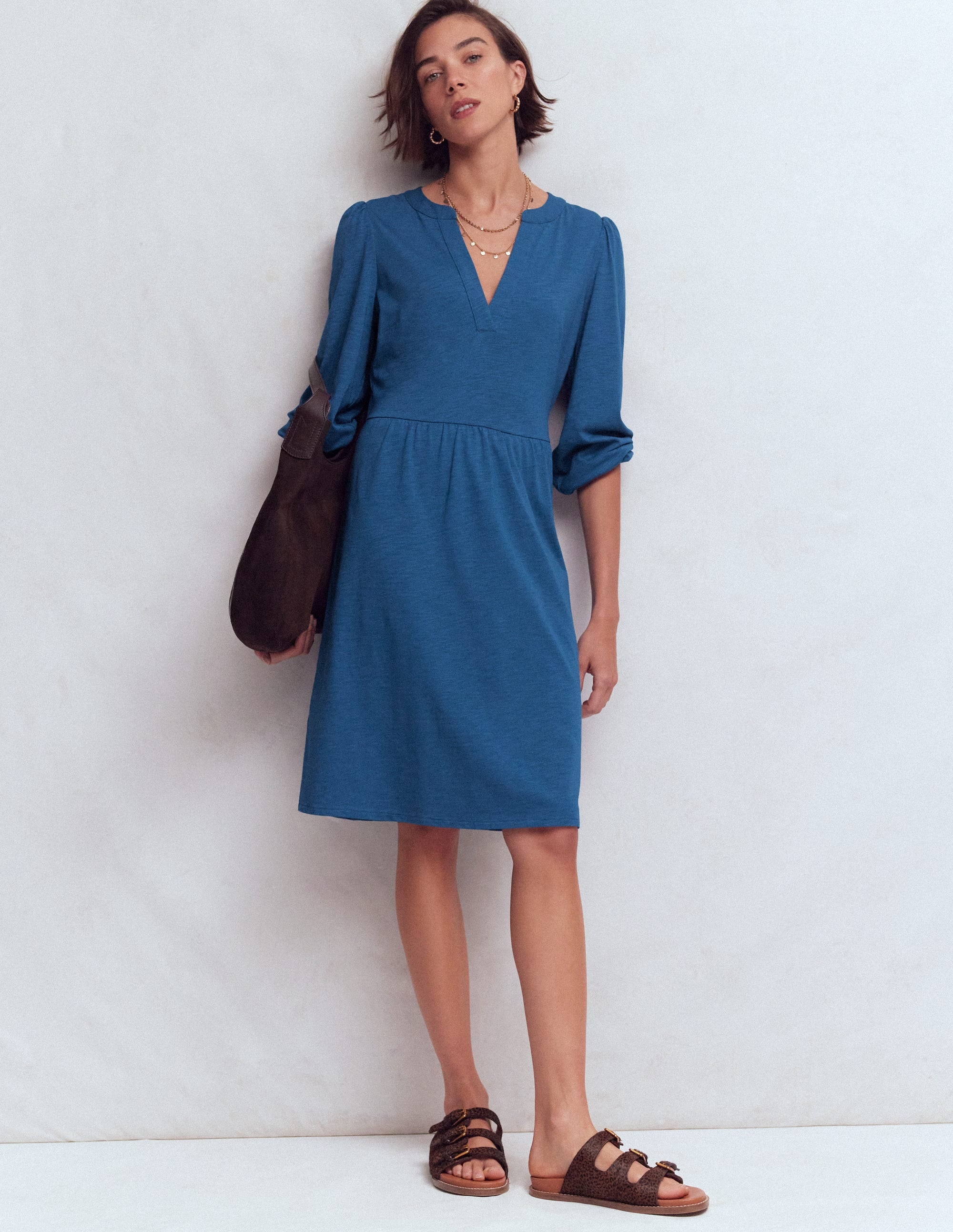 Robe Cathy à col cranté en jersey-Bleu tourmaline - Image 1