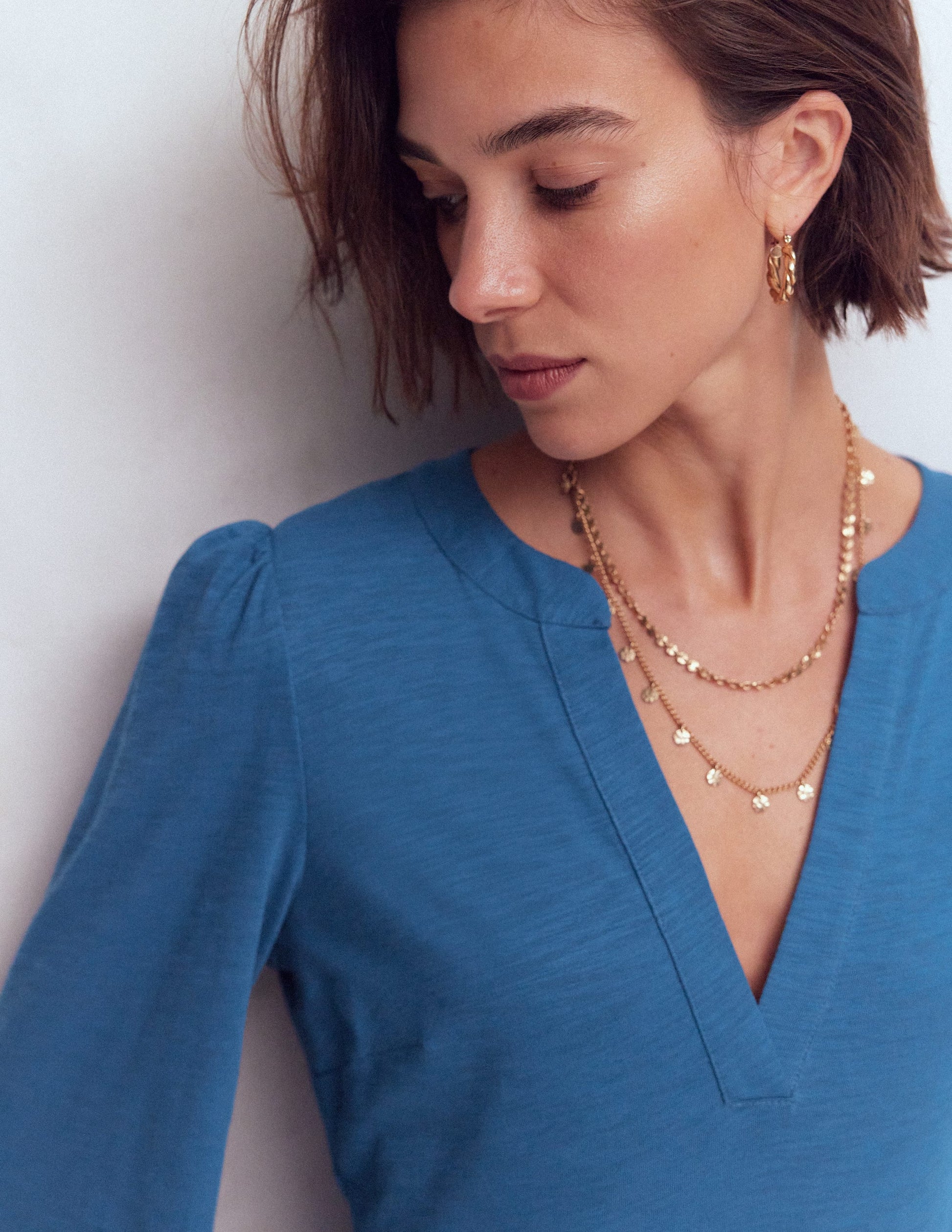 Cathy Jerseykleid mit gekerbtem Ausschnitt-Turmalinblau-2